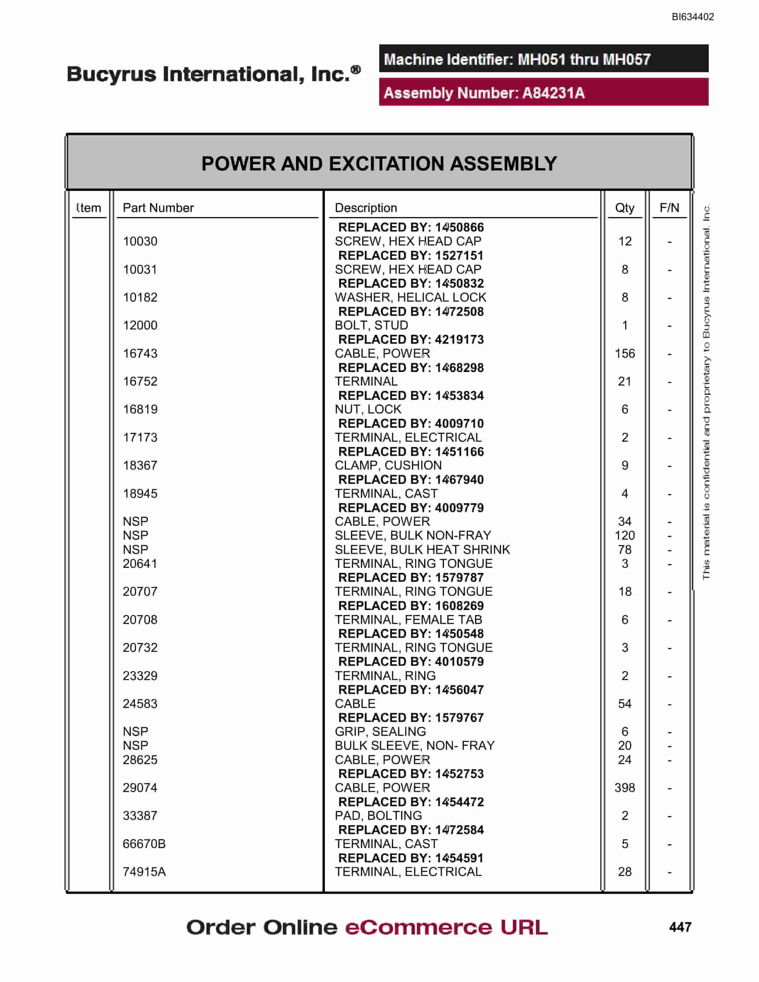 Bucyrus (D)MT4400 Parts Catalog BI634402-2
