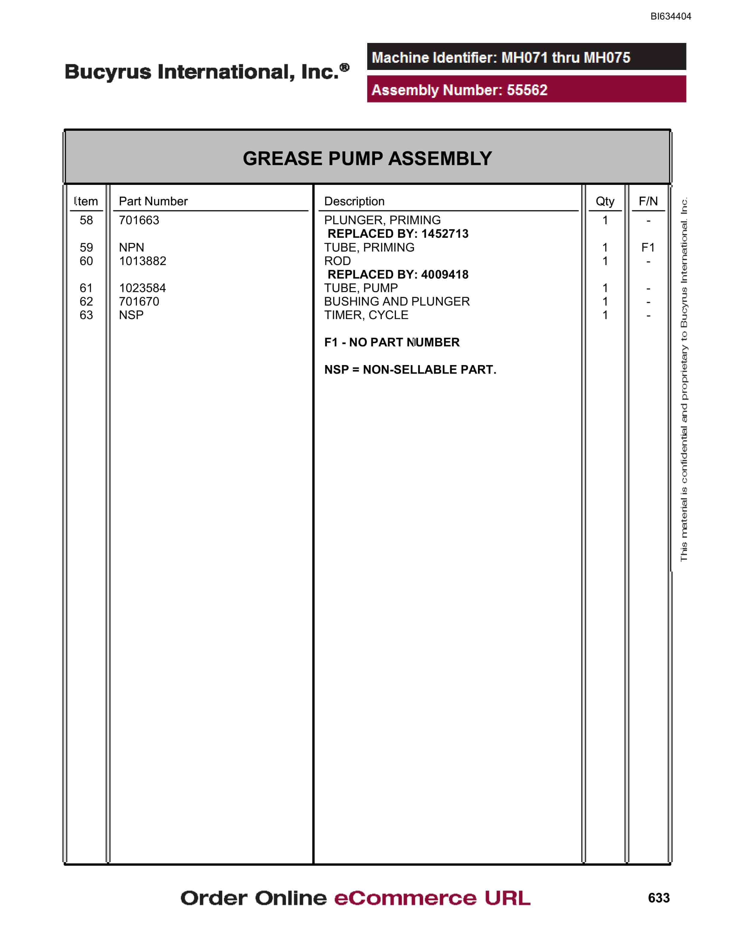 Bucyrus (D)MT4400 Parts Catalog BI634404-4