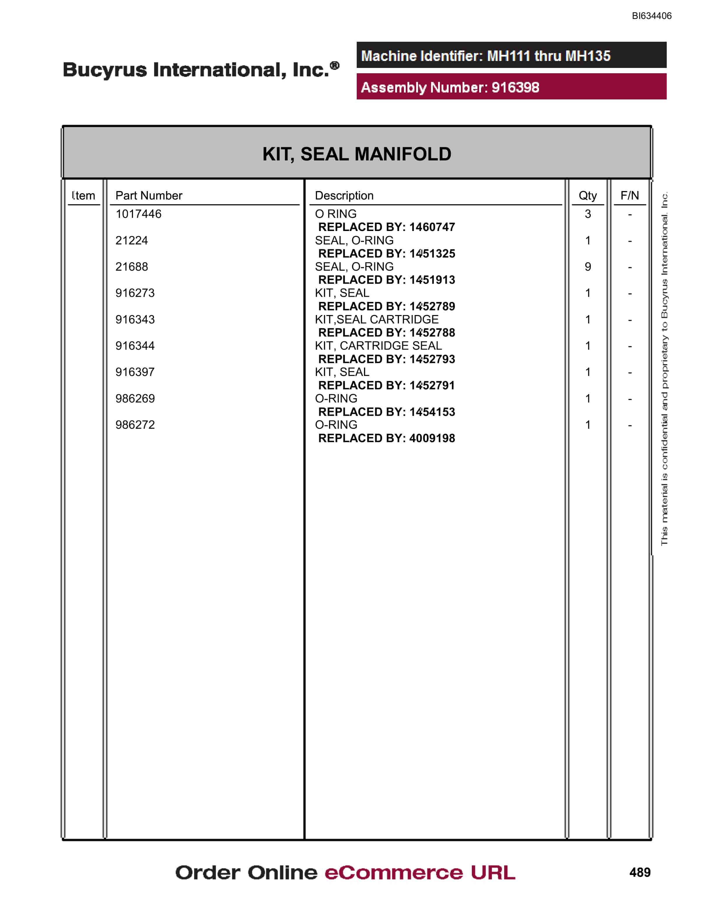 Bucyrus (D)MT4400 Parts Catalog BI634406-2