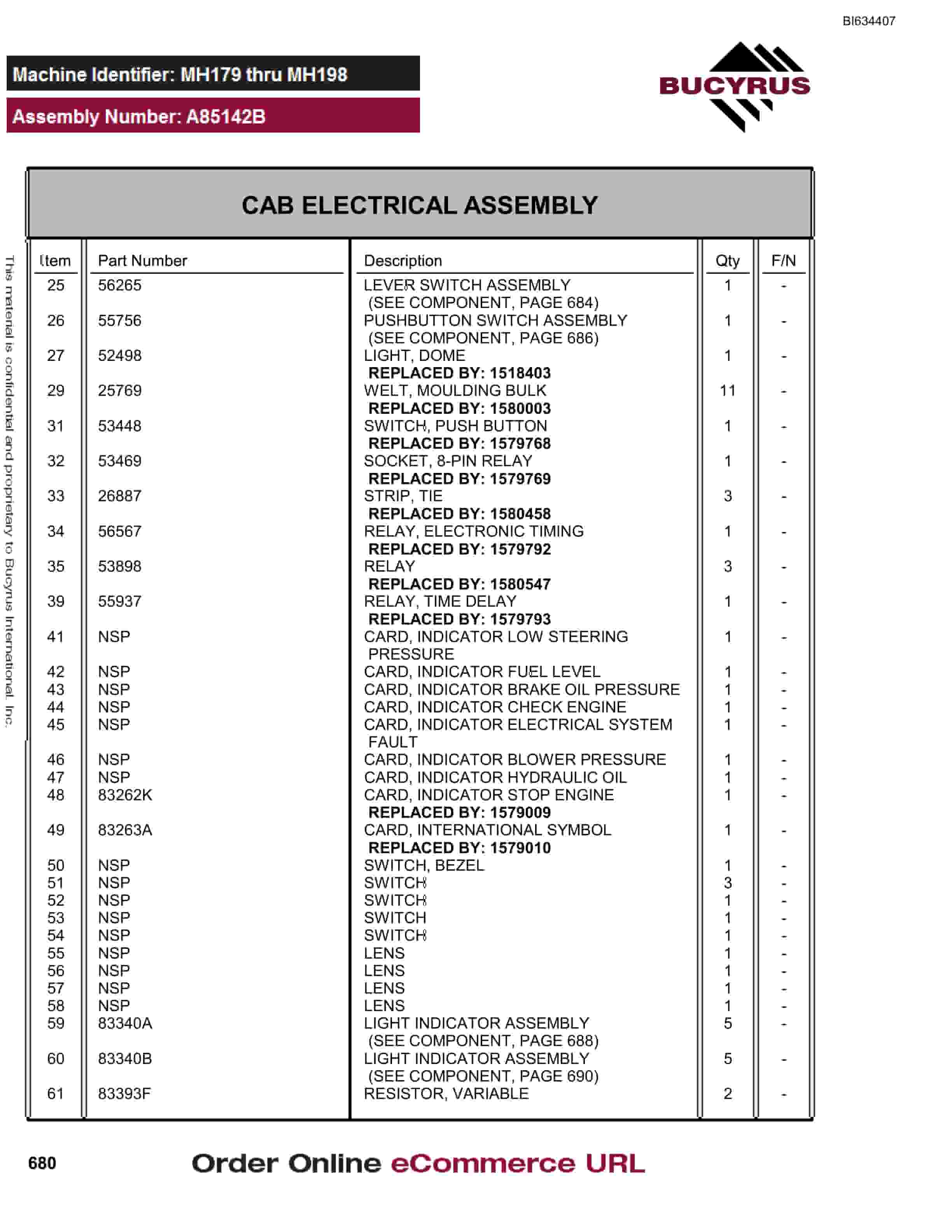 Bucyrus (D)MT4400 Parts Catalog BI634407-3