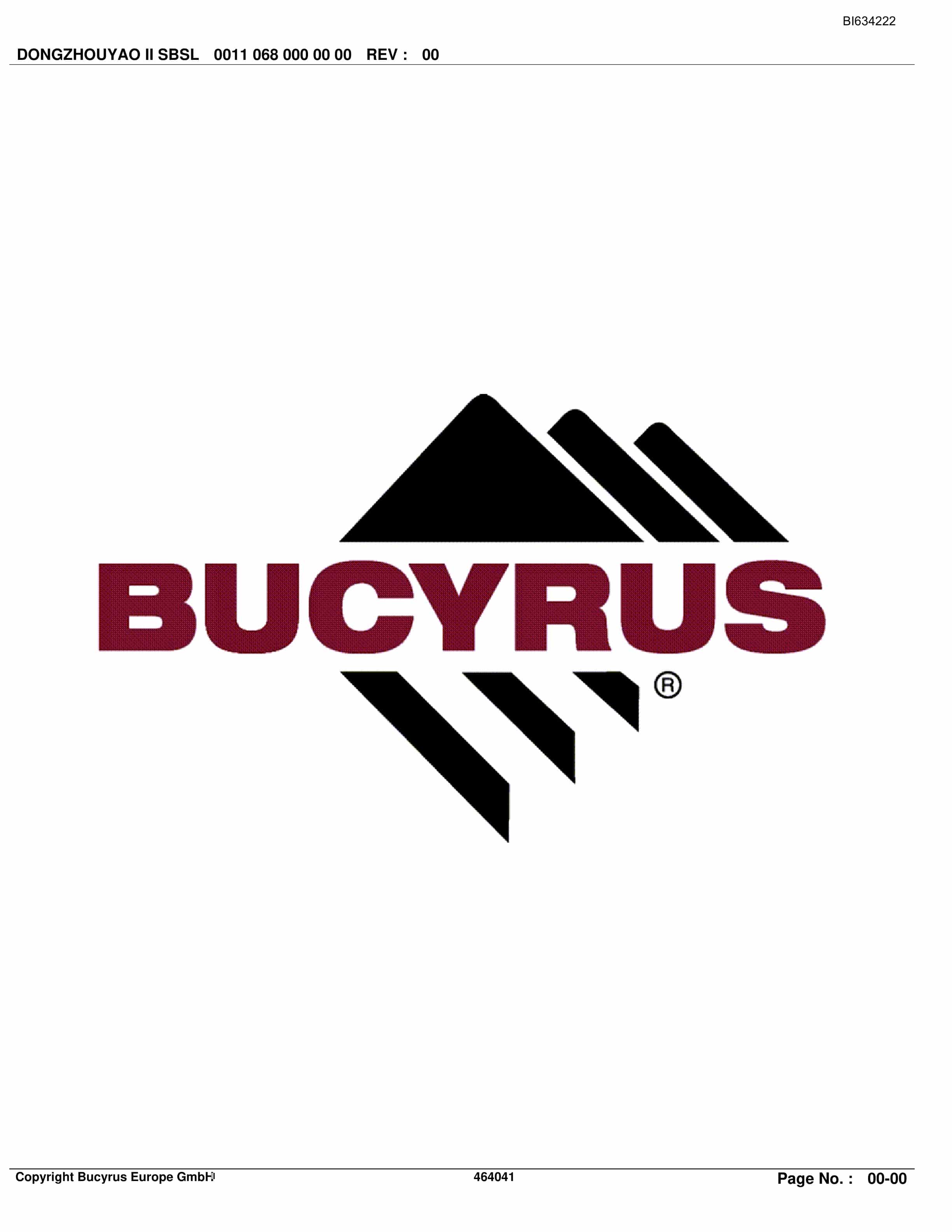 Bucyrus DONGZHOUYAO II SBSL Parts Catalog BI634222