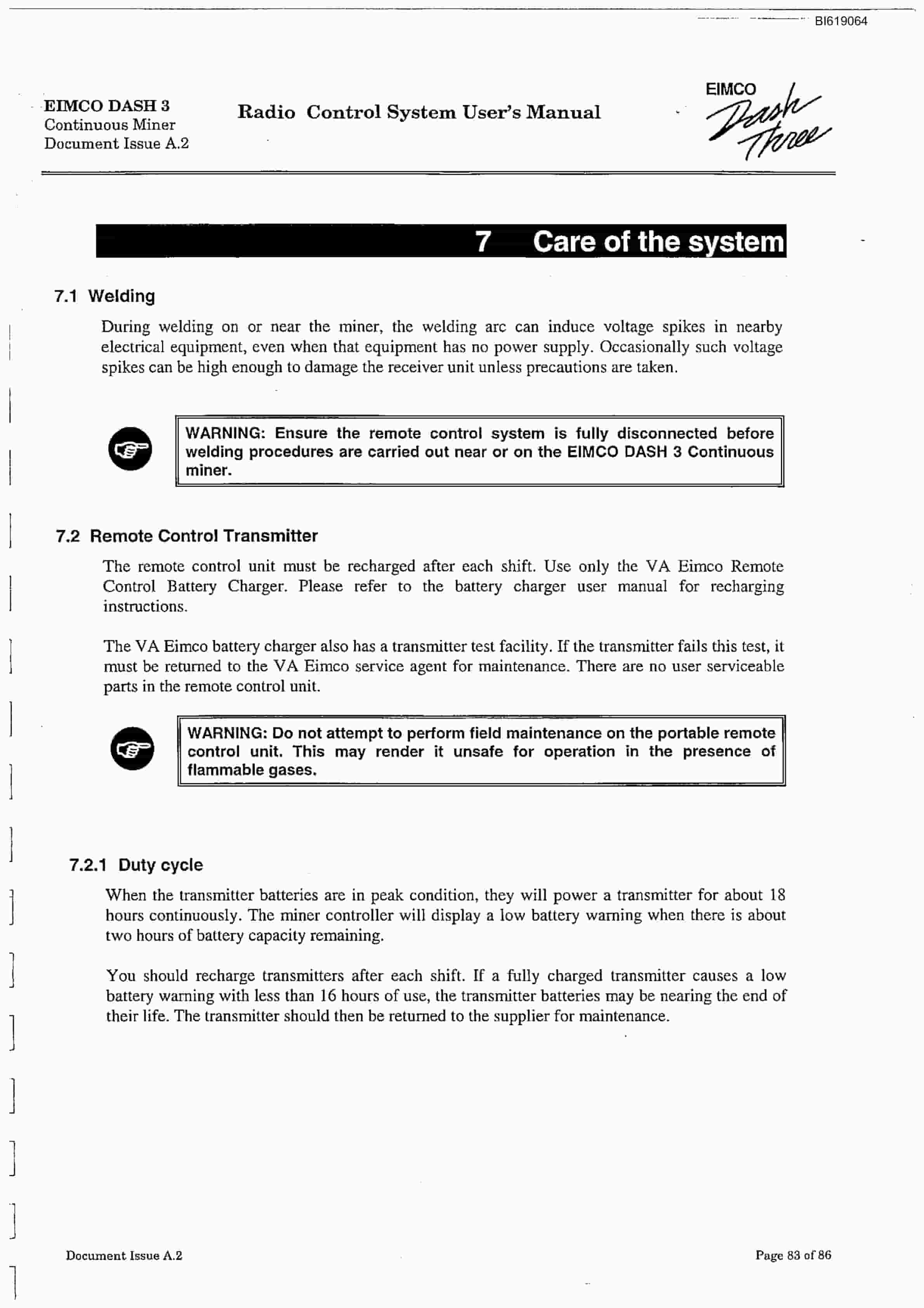 Bucyrus Eimco Dash 3 Miner Technical Manual BI619064-4
