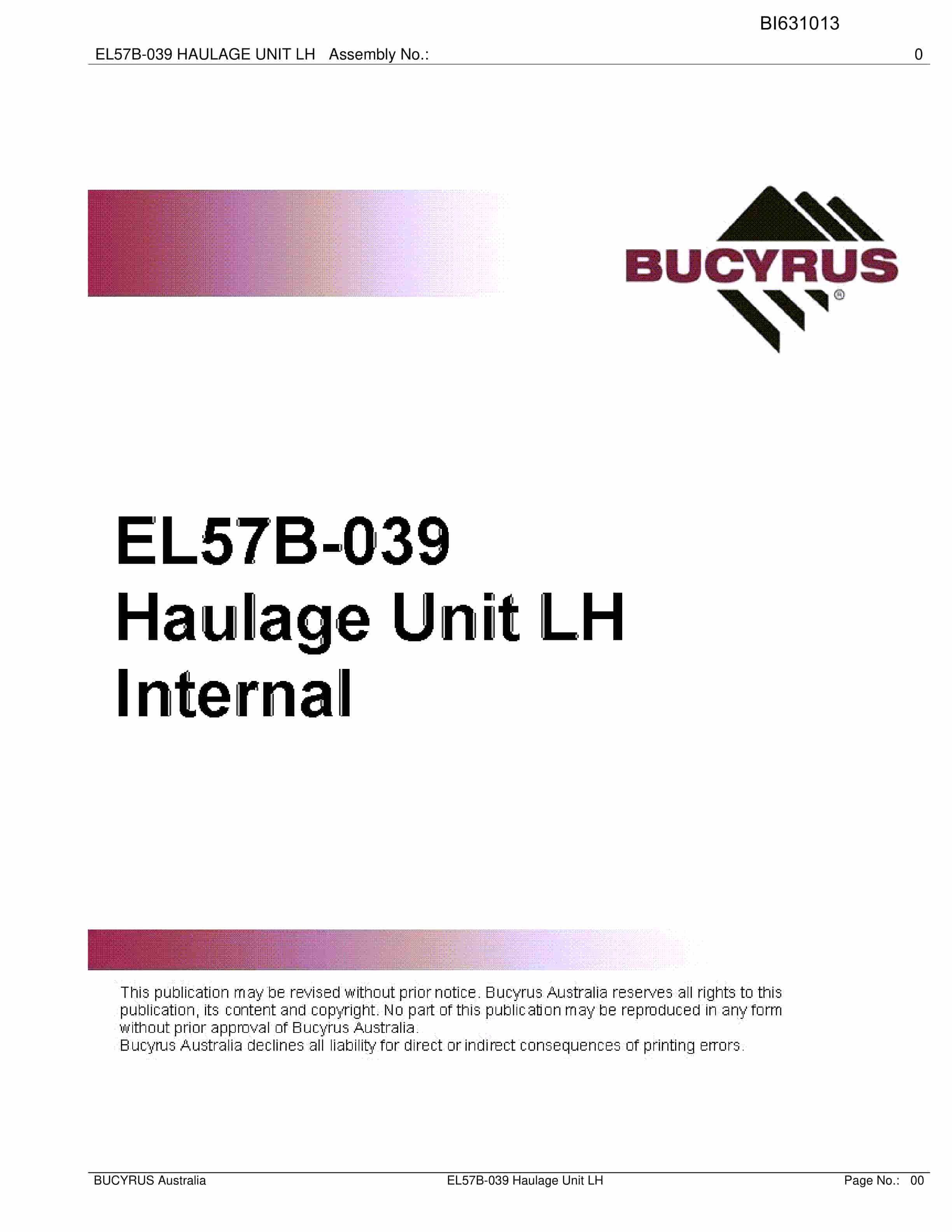 Bucyrus EL57B-039 Haulage Unit LH Parts Catalog BI631013