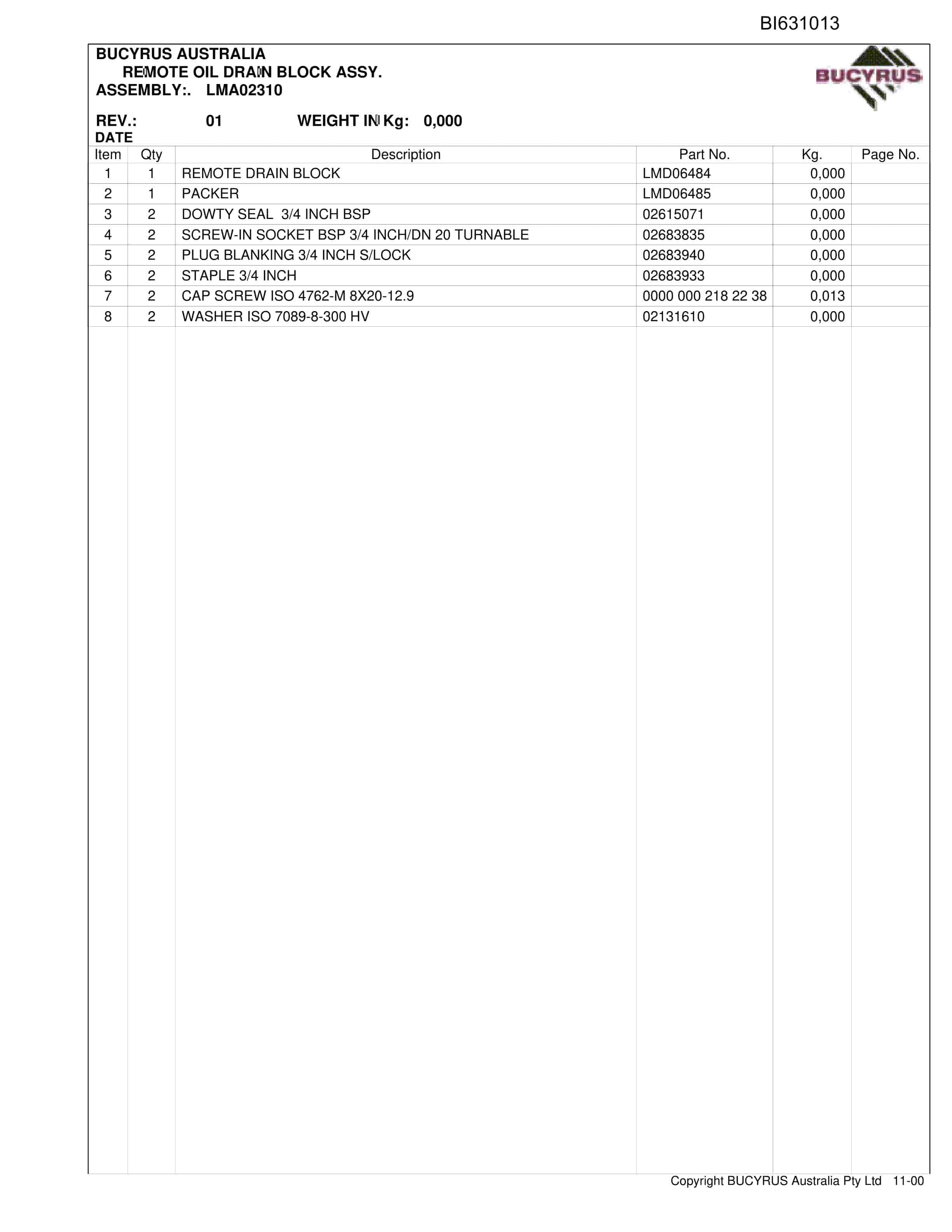Bucyrus EL57B-039 Haulage Unit LH Parts Catalog BI631013-2