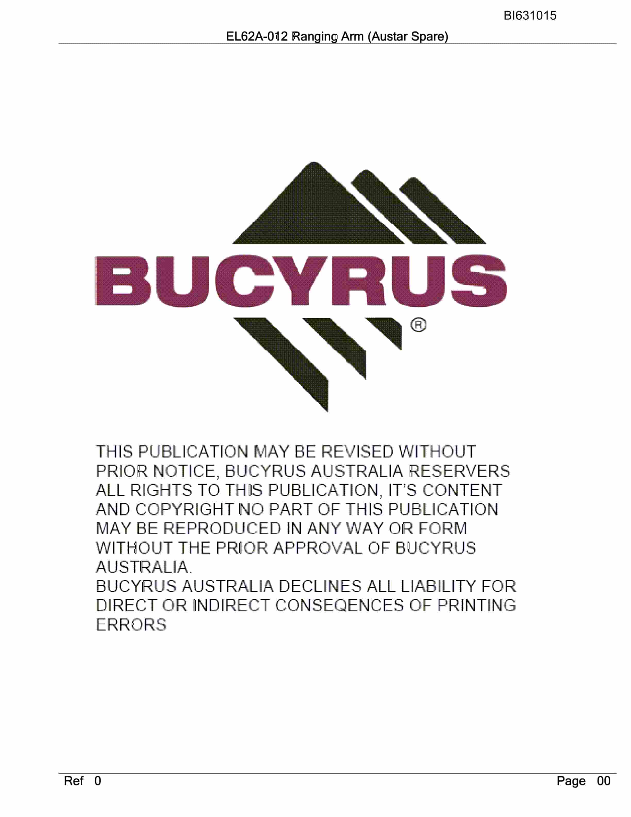 Bucyrus EL62A-012 Ranging Arm Parts Catalog BI631015