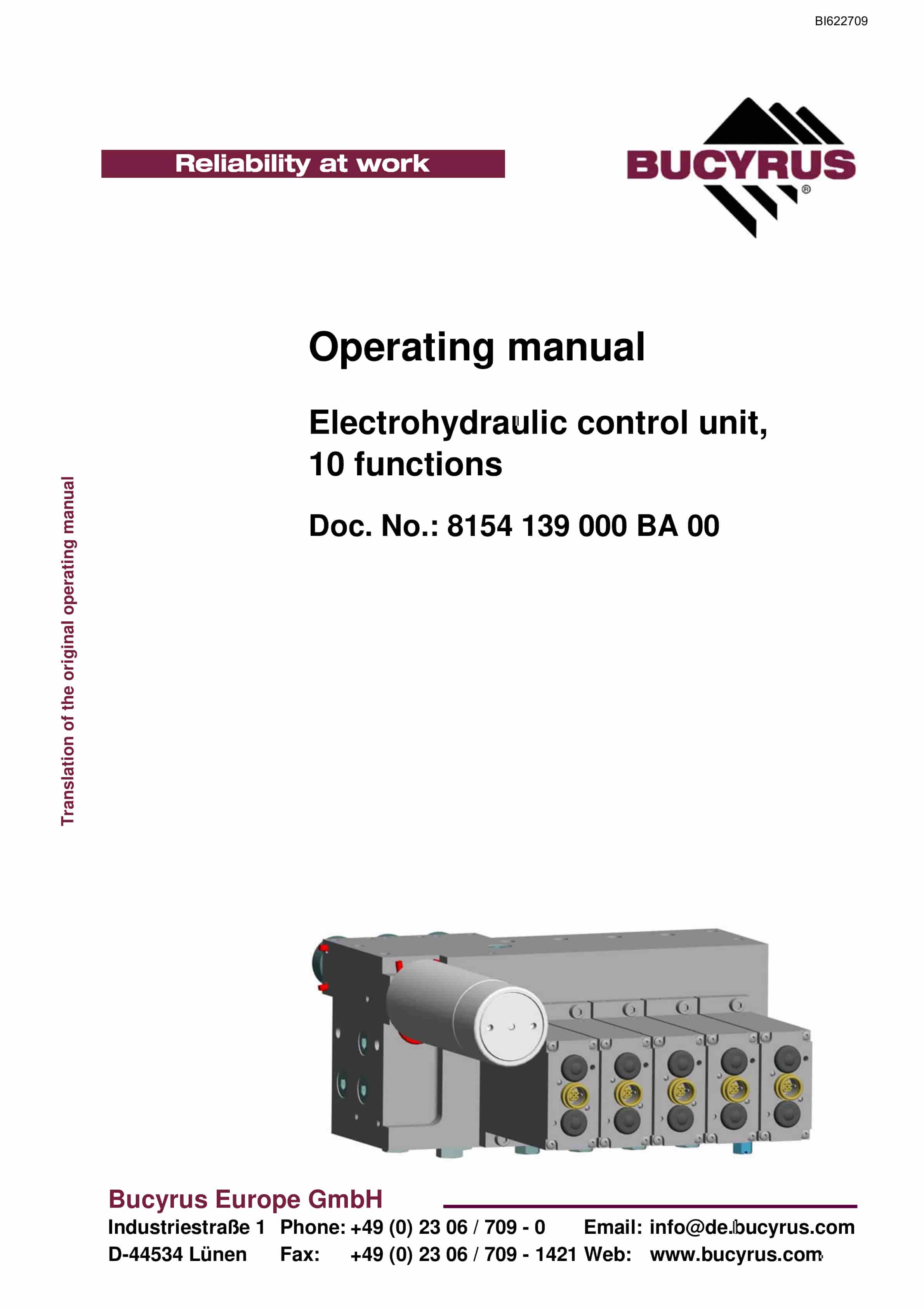 Bucyrus Electrohydraulic Control Unit, 10 Functions Operating Manual BI622709