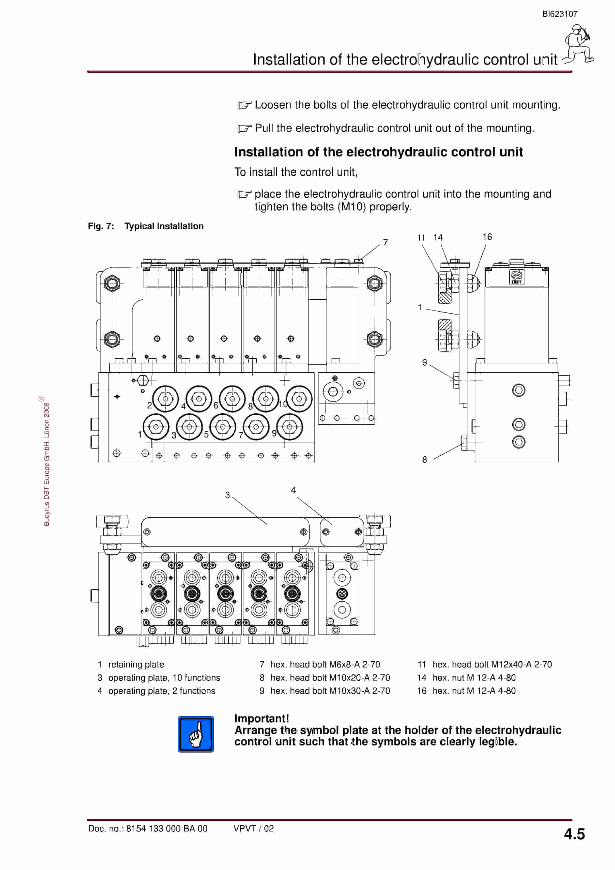Bucyrus Electrohydraulic Control Unit, 10 Functions Operating Manual BI623107-2