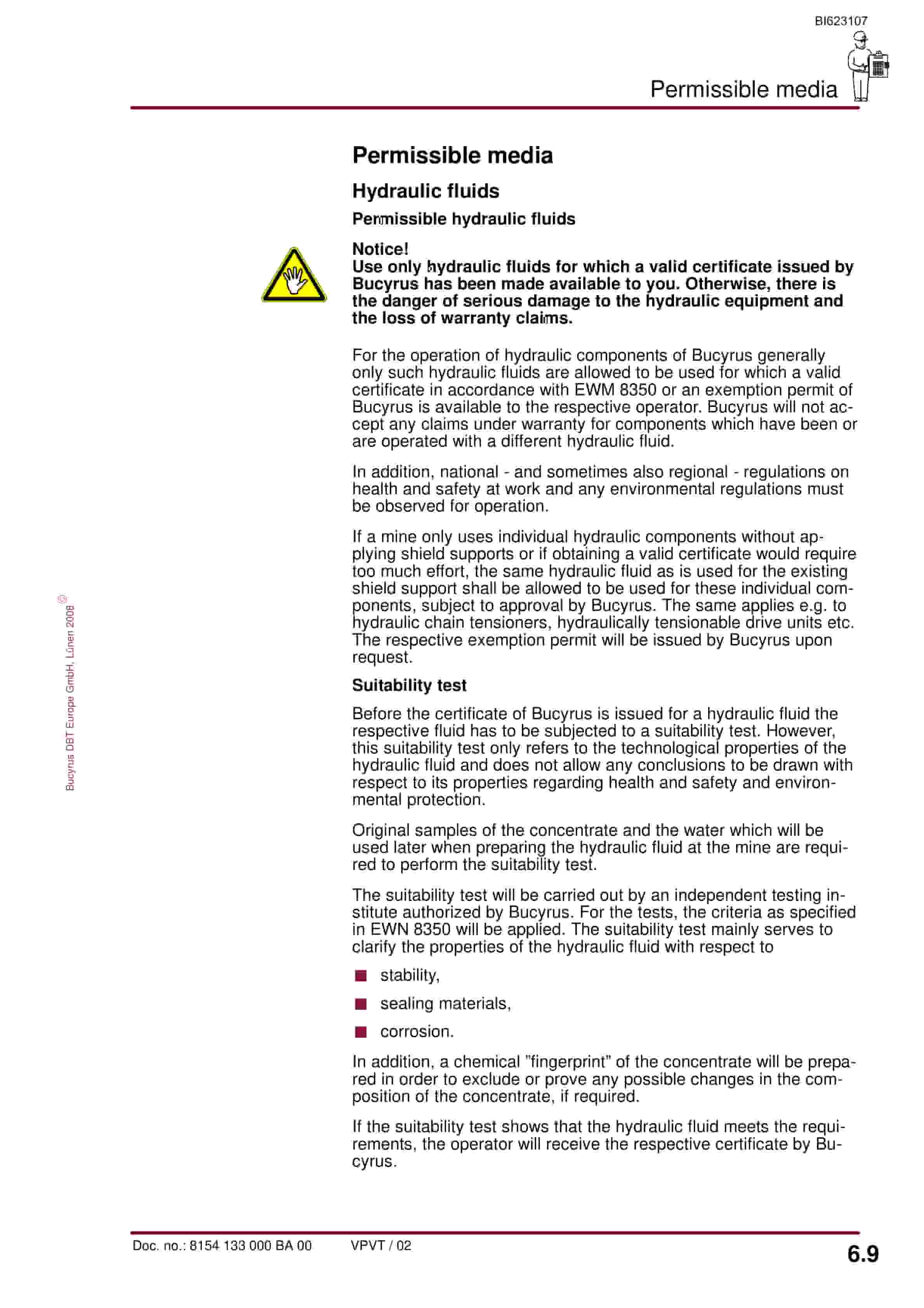 Bucyrus Electrohydraulic Control Unit, 10 Functions Operating Manual BI623107-5