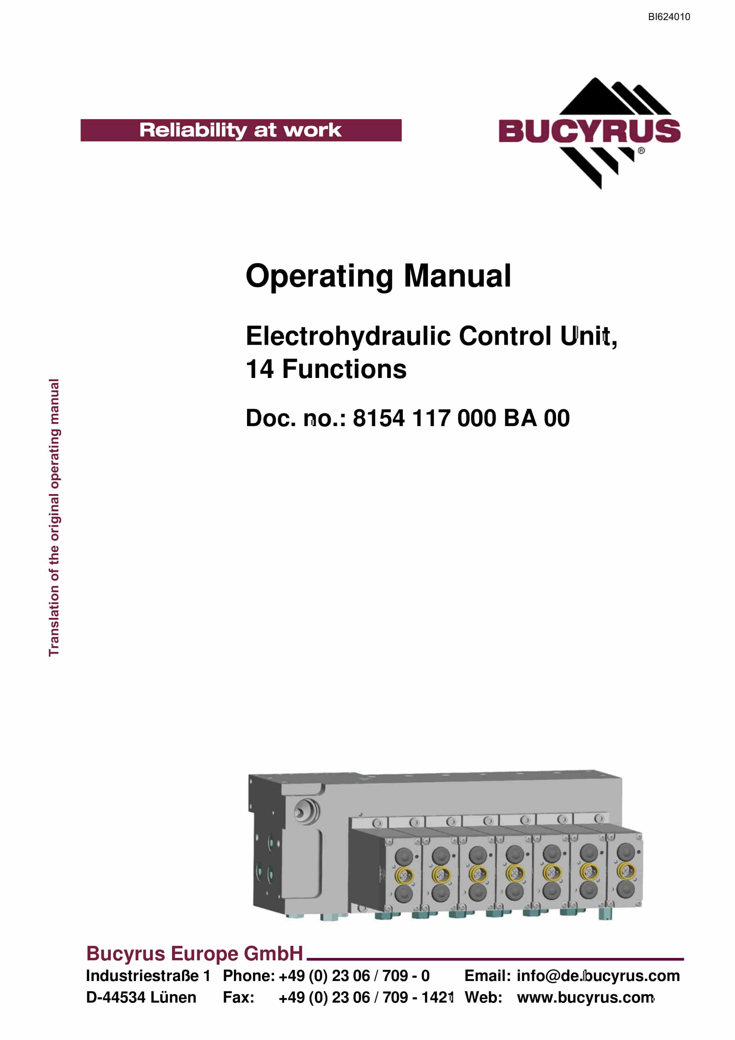 Bucyrus Electrohydraulic Control Unit, 10 Functions Operating Manual BI624010