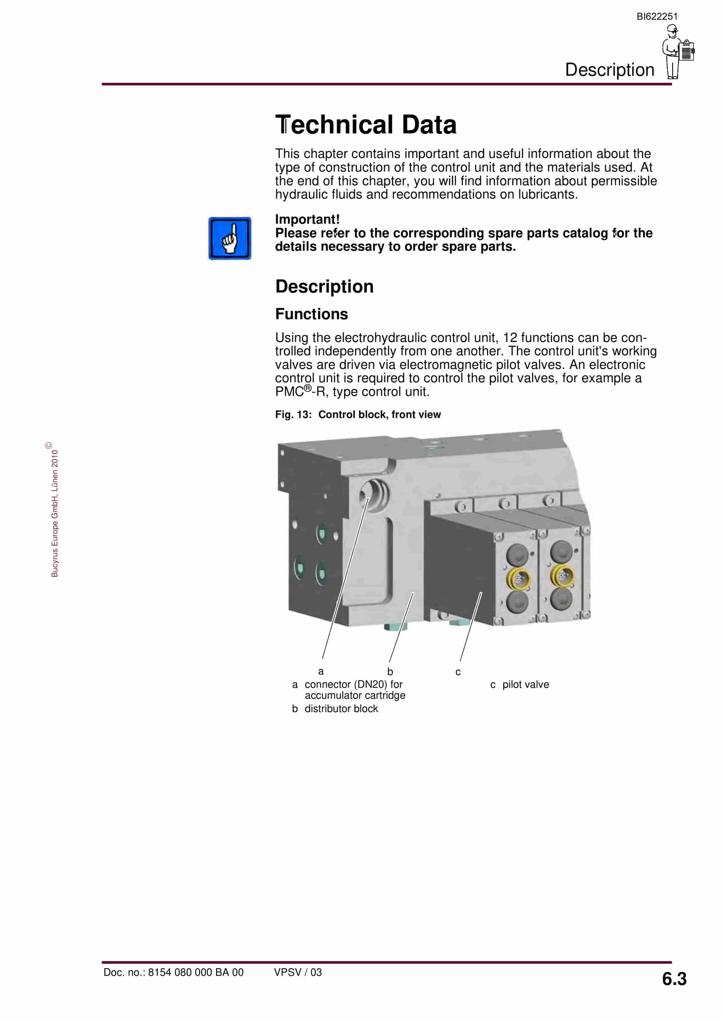 Bucyrus Electrohydraulic Control Unit, 12 Functions Operating Manual BI622251-4