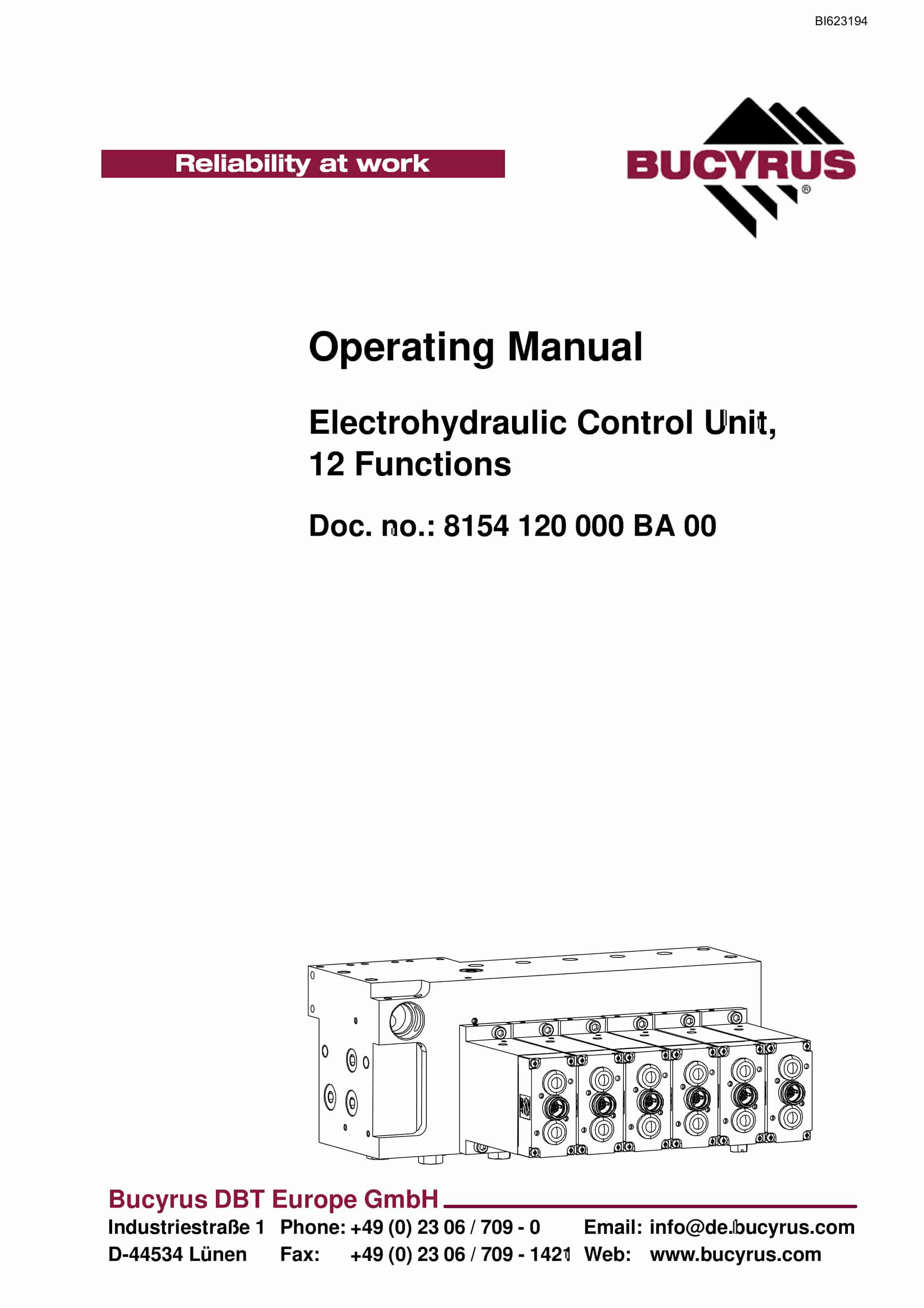 Bucyrus Electrohydraulic Control Unit, 12 Functions Operating Manual BI623194