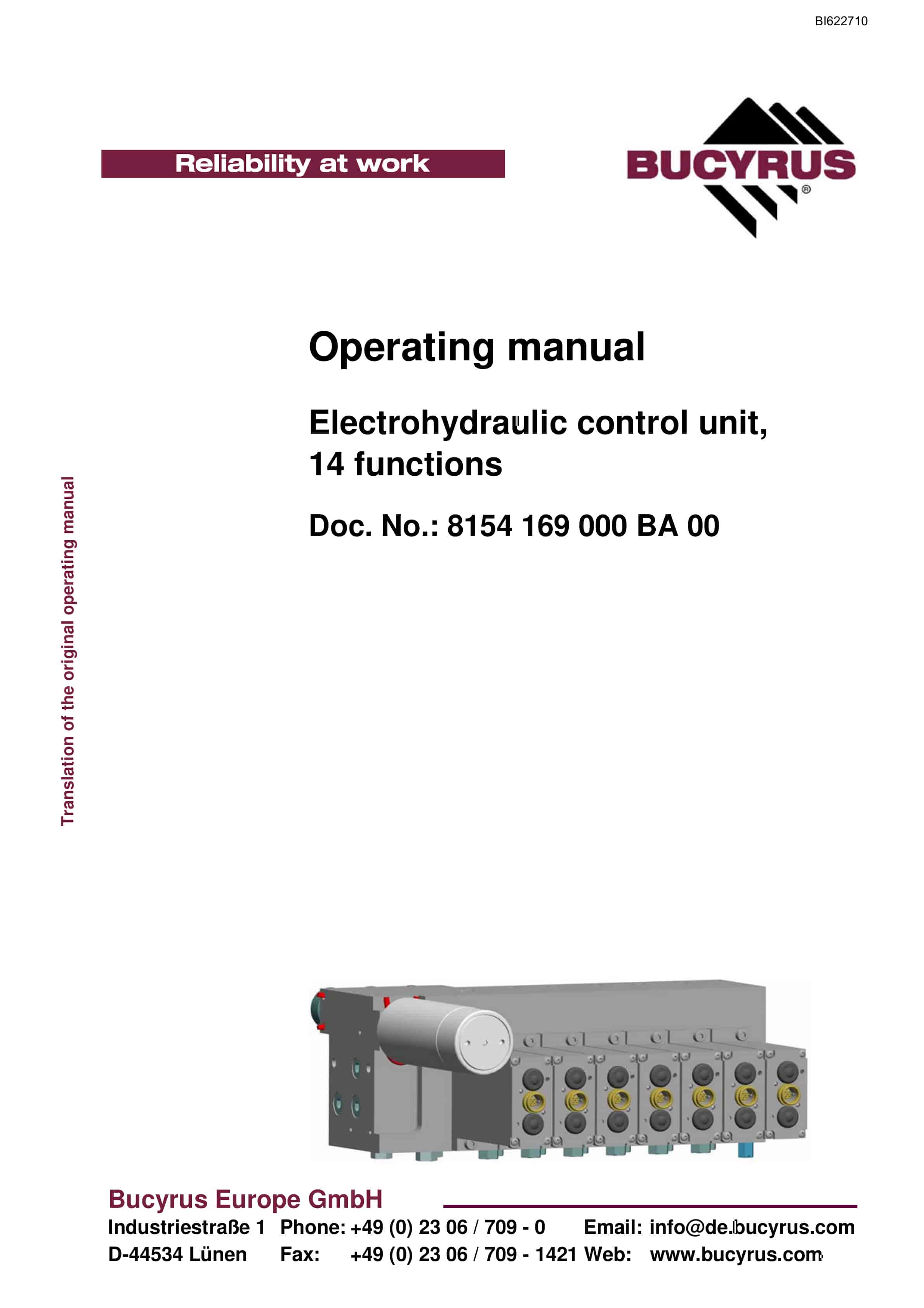 Bucyrus Electrohydraulic Control Unit, 14 Functions Operating Manual BI622710