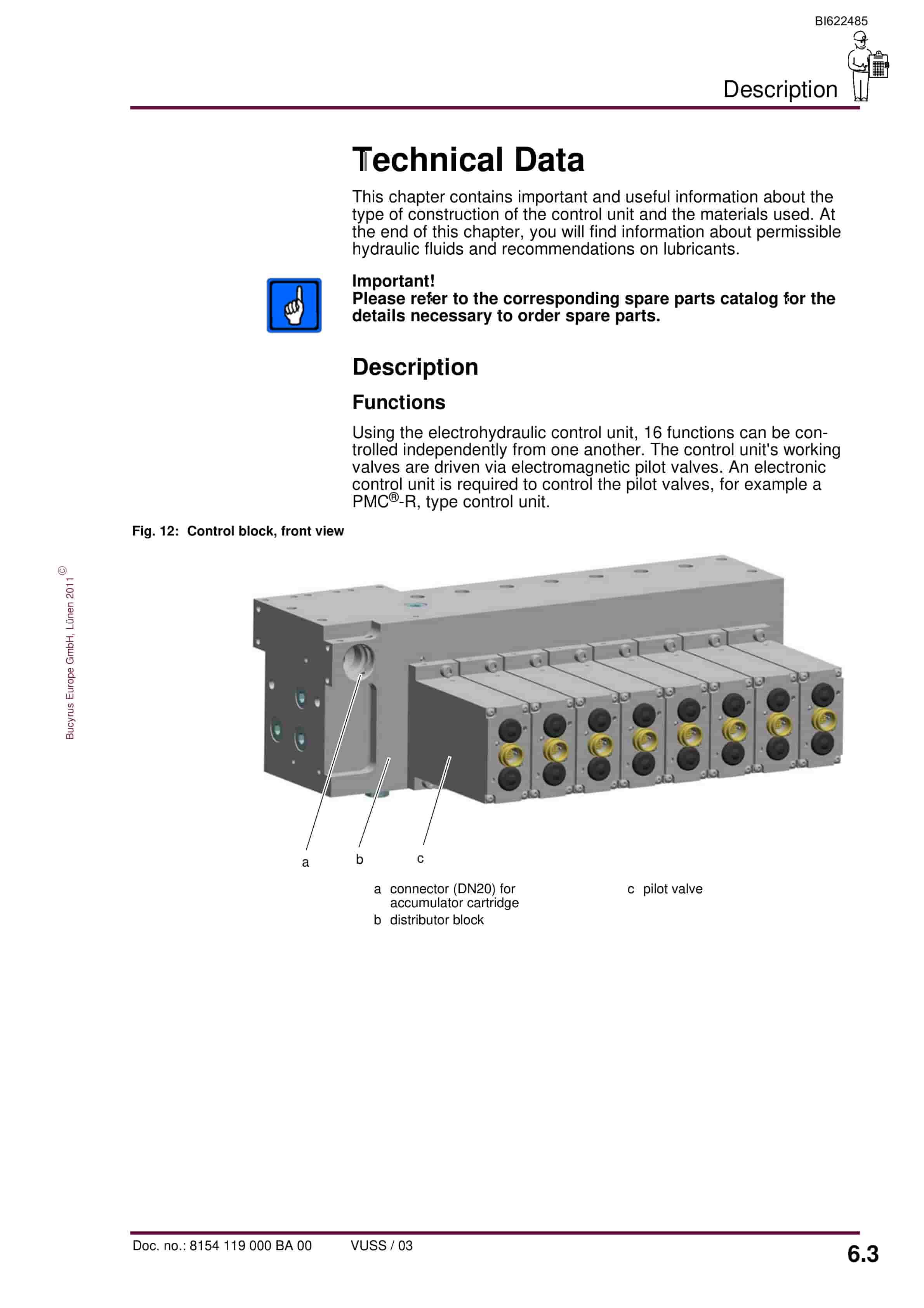 Bucyrus Electrohydraulic Control Unit, 16 Functions Operating Manual BI622485-4