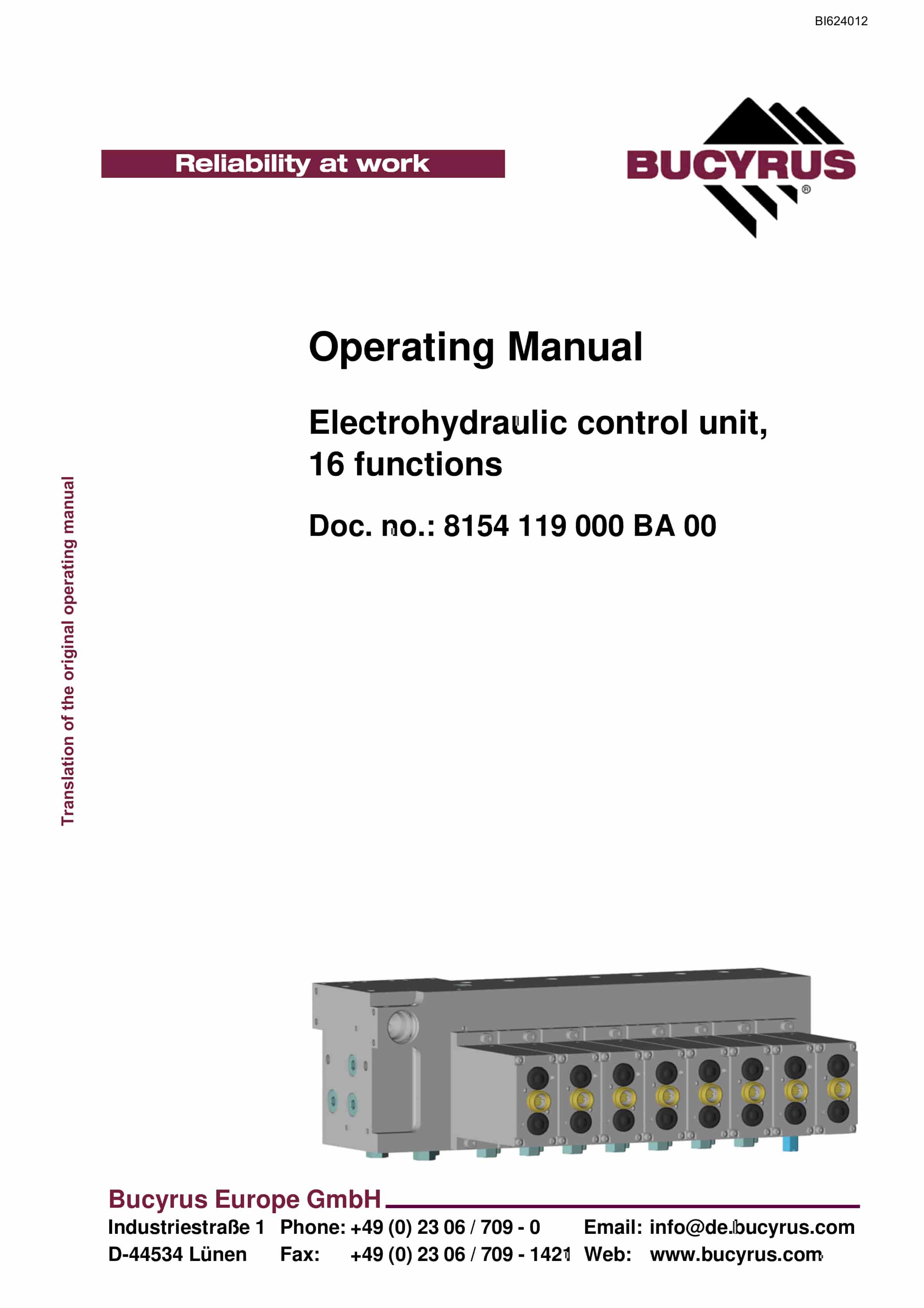 Bucyrus Electrohydraulic Control Unit, 16 Functions Operating Manual BI624012