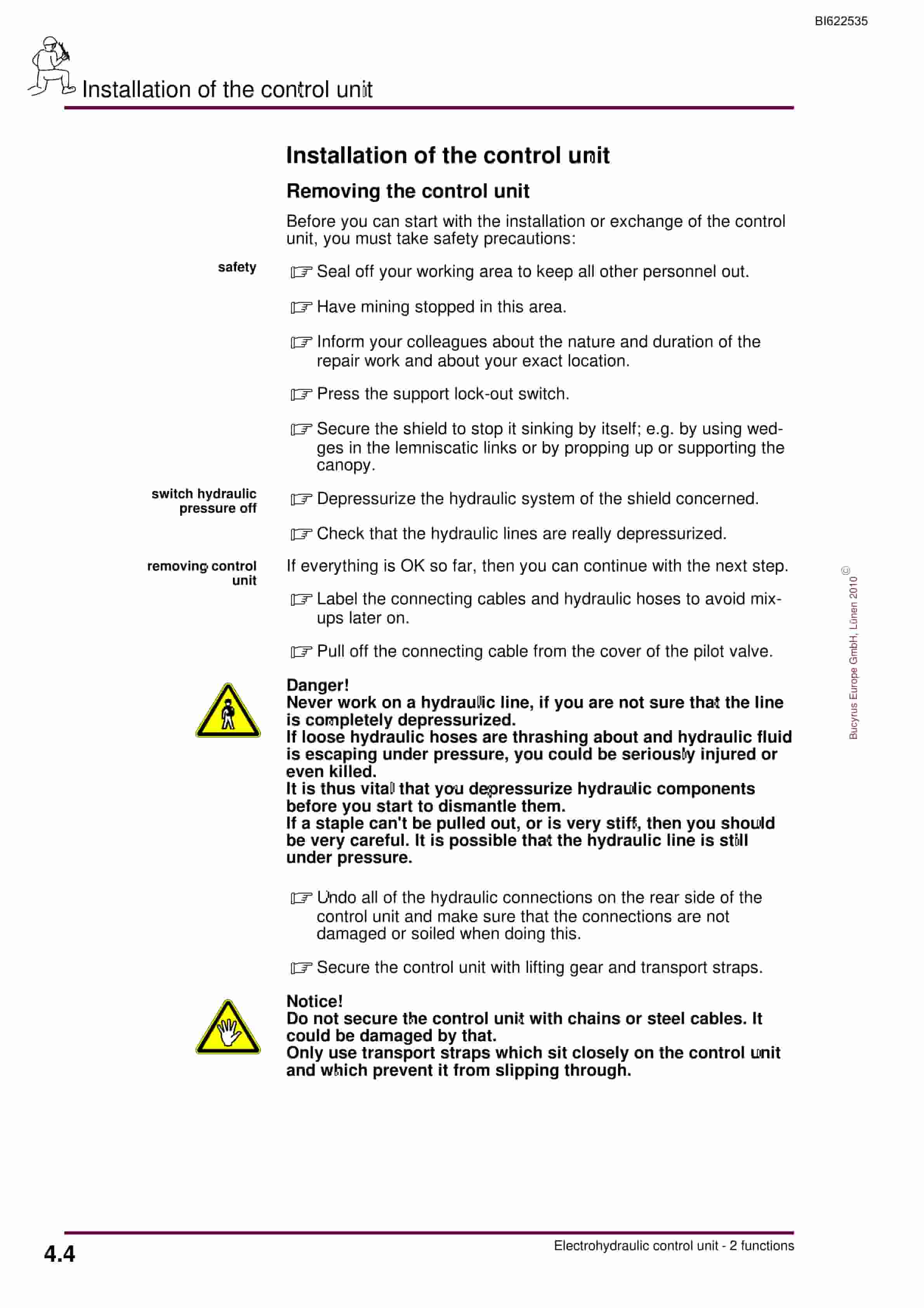 Bucyrus Electrohydraulic Control Unit, 2 Functions Operating Manual BI622535-2