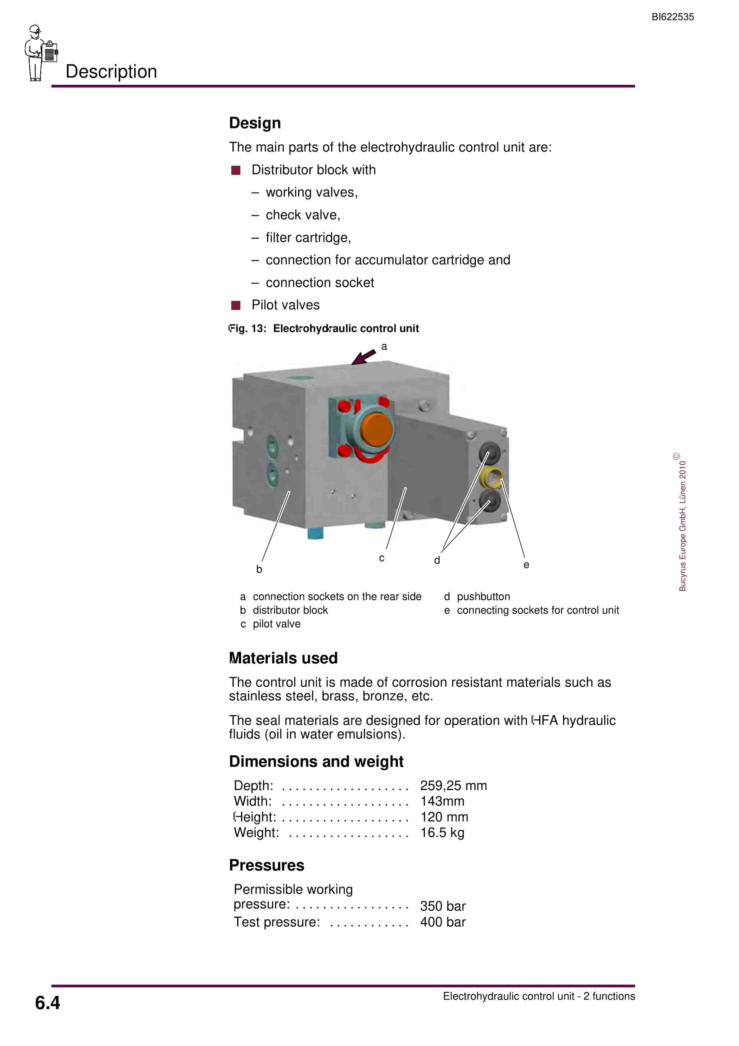 Bucyrus Electrohydraulic Control Unit, 2 Functions Operating Manual BI622535-4