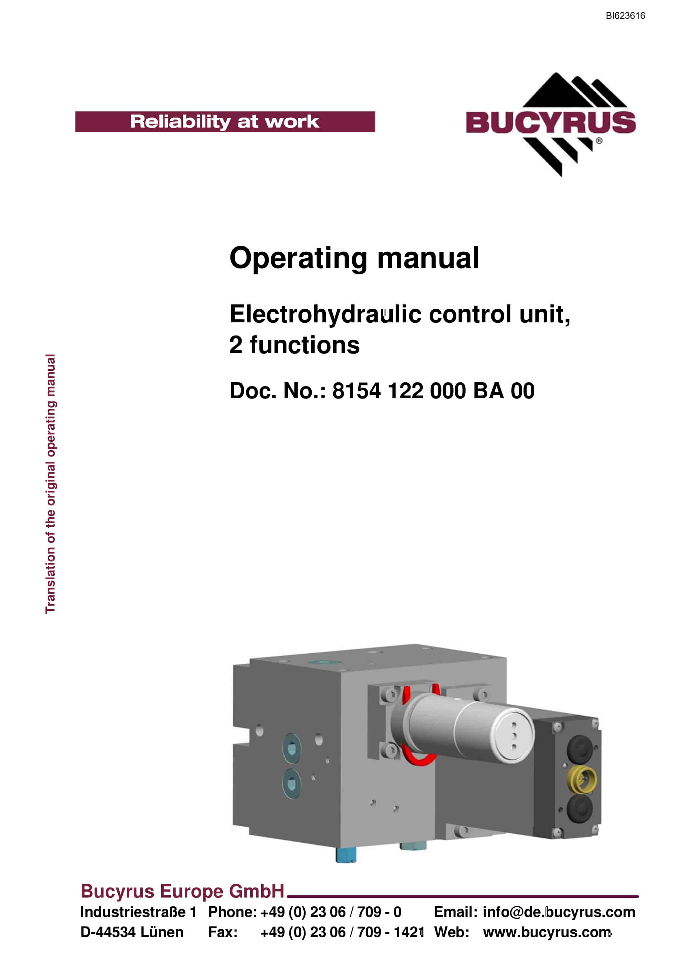 Bucyrus Electrohydraulic Control Unit, 2 Functions Operating Manual BI623616