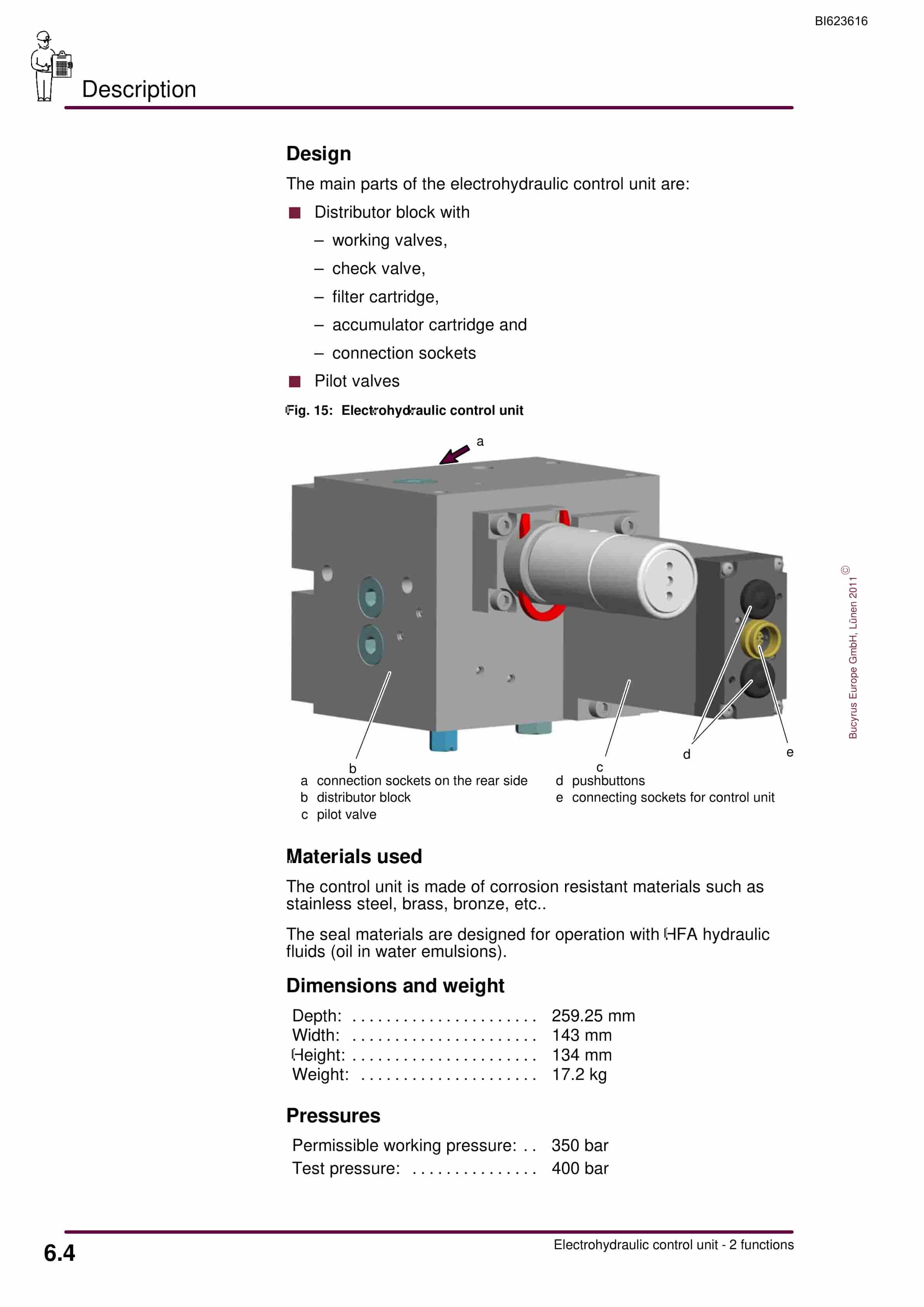 Bucyrus Electrohydraulic Control Unit, 2 Functions Operating Manual BI623616-4