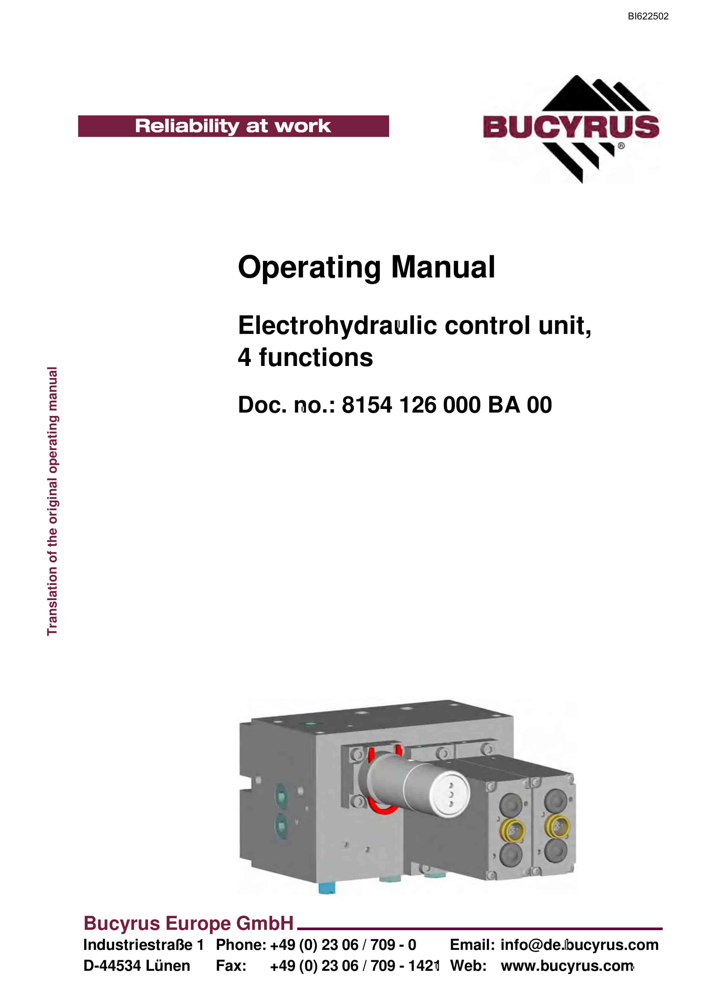 Bucyrus Electrohydraulic Control Unit, 4 Functions Operating Manual BI622502
