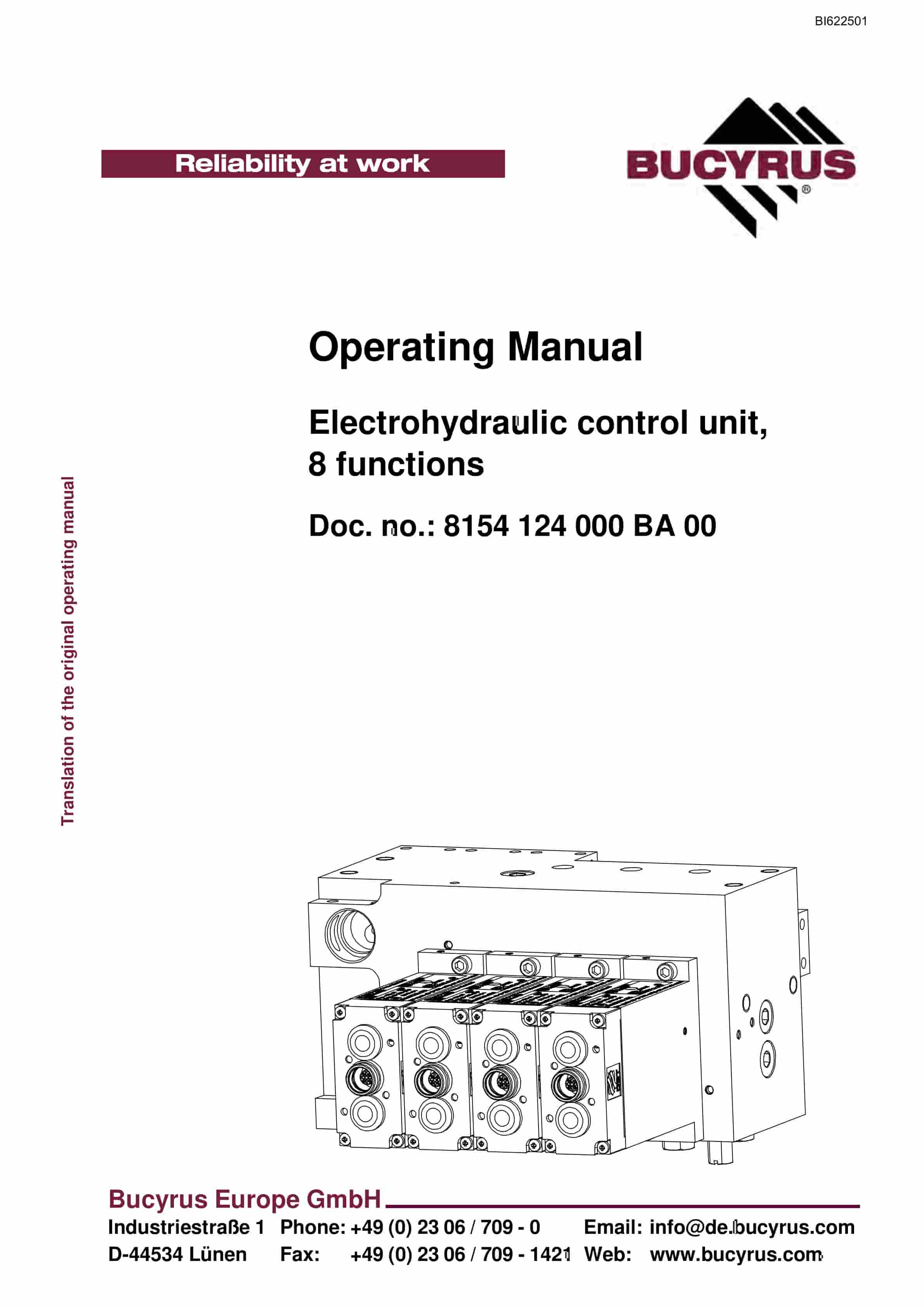 Bucyrus Electrohydraulic Control Unit, 8 Functions Operating Manual BI622501