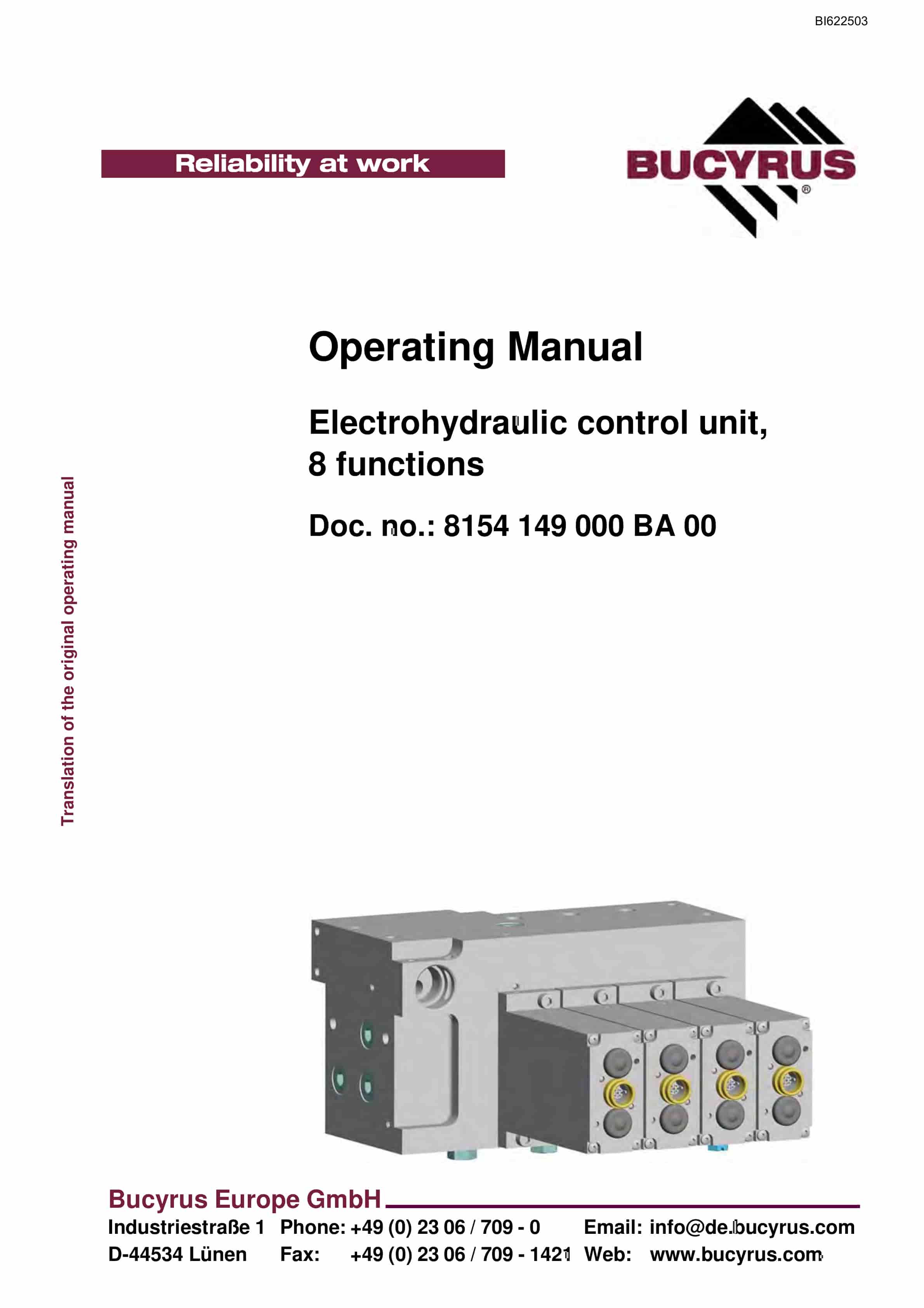 Bucyrus Electrohydraulic Control Unit, 8 Functions Operating Manual BI622503
