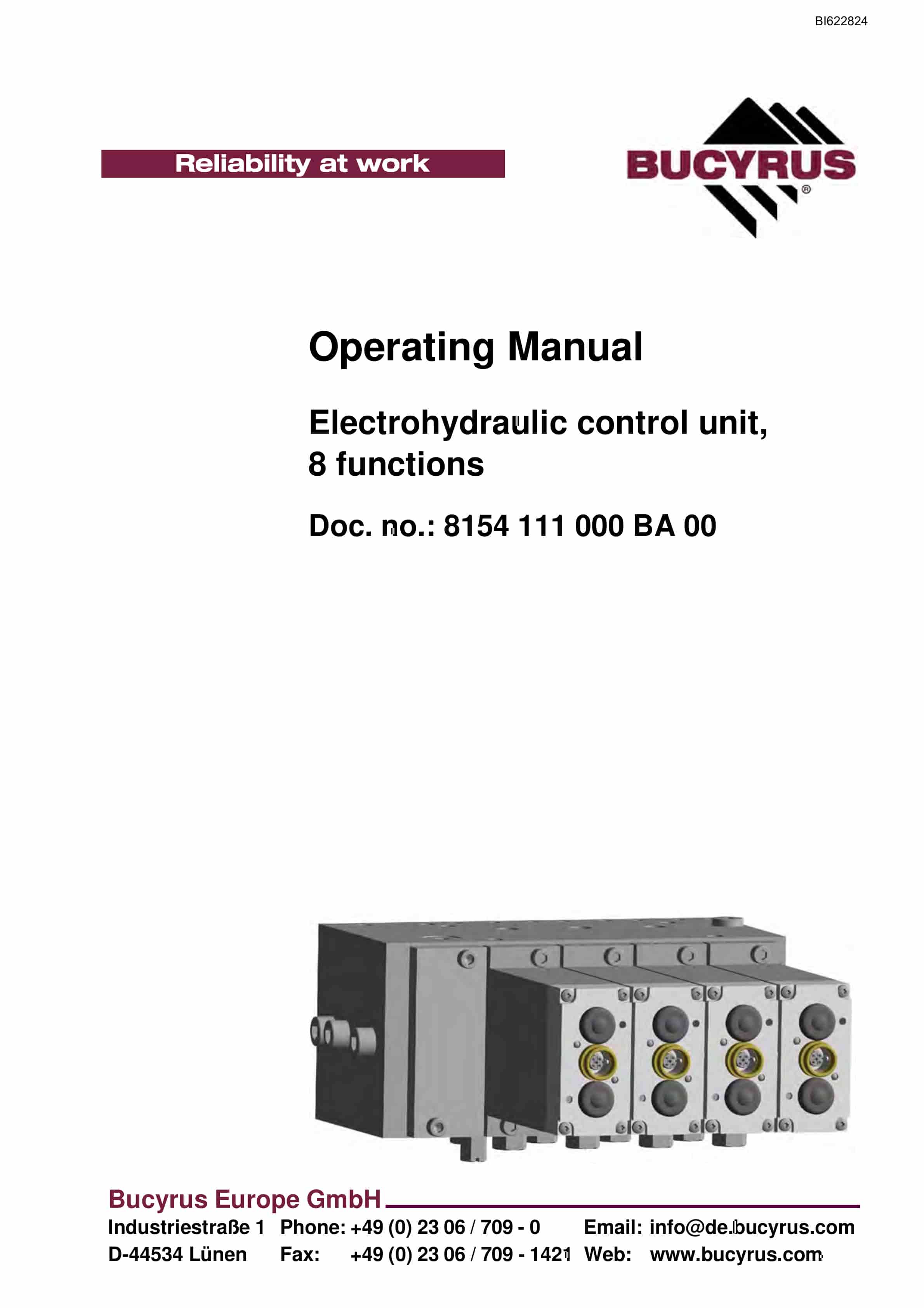 Bucyrus Electrohydraulic Control Unit, 8 Functions Operating Manual BI622824