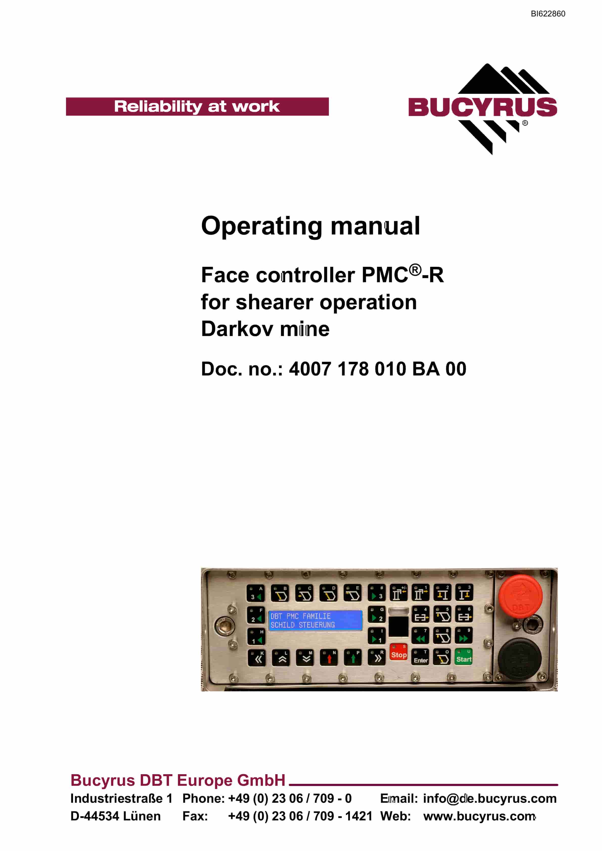 Bucyrus Face Controller PMC-R For Shearer Operation Darkov Mine Operating Manual BI622860
