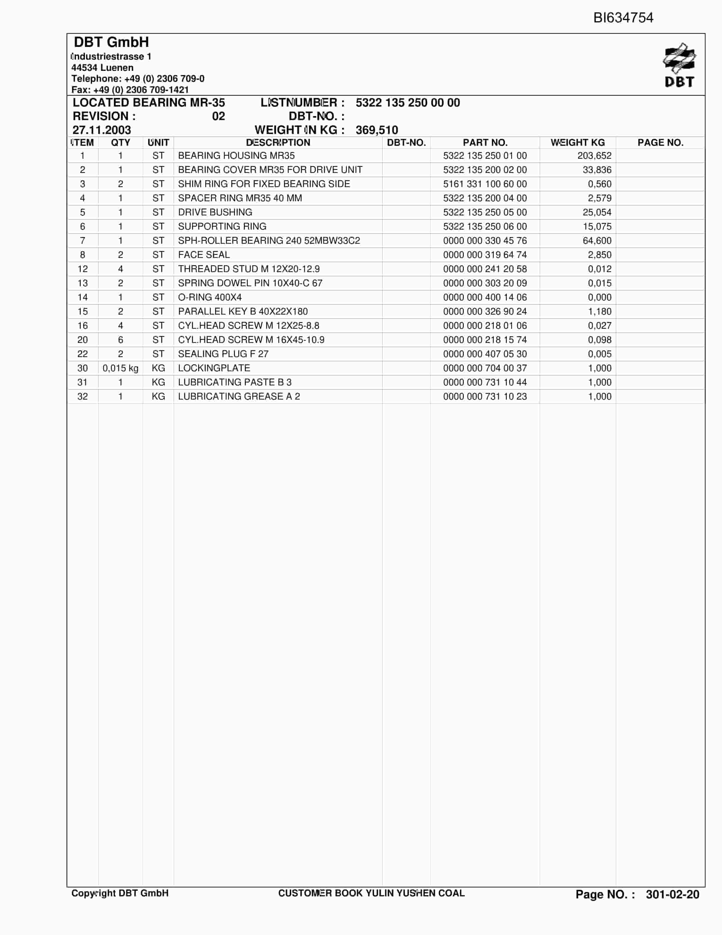 Bucyrus Face Conveyor PF 6-1142 Parts Catalog BI634754-3