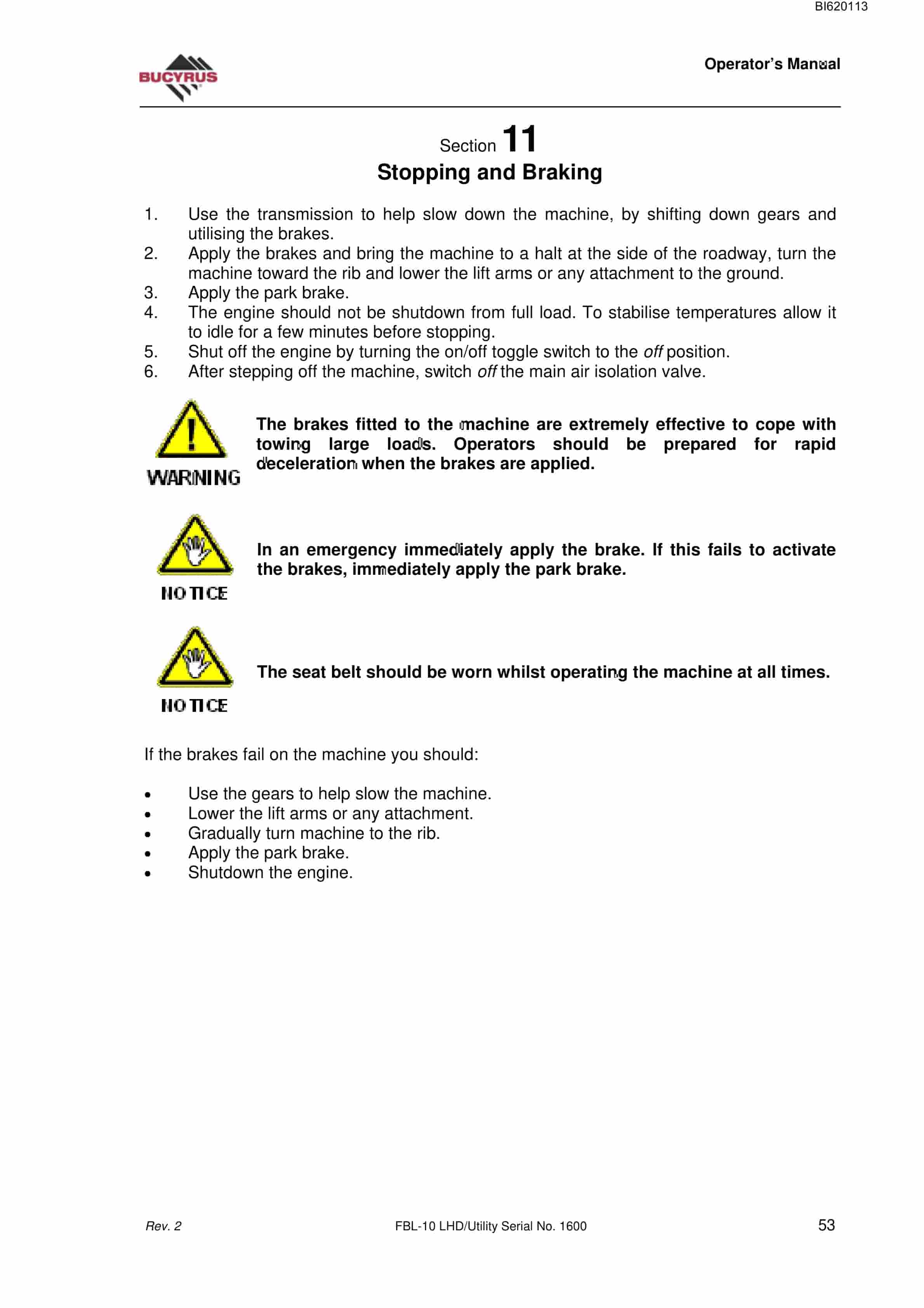 Bucyrus FBL-10 LHD-Utility Technical Manual BI620113-2