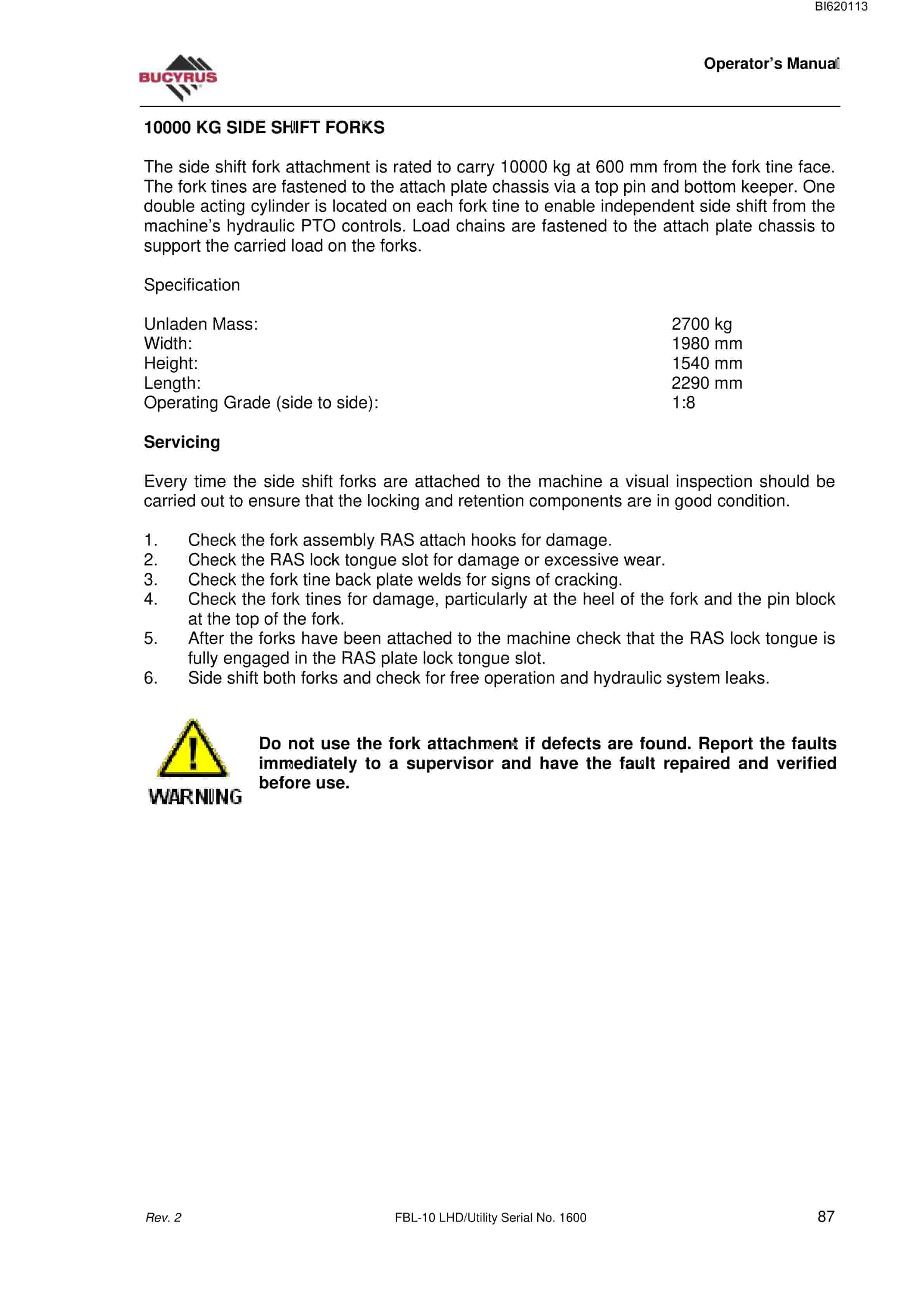 Bucyrus FBL-10 LHD-Utility Technical Manual BI620113-5