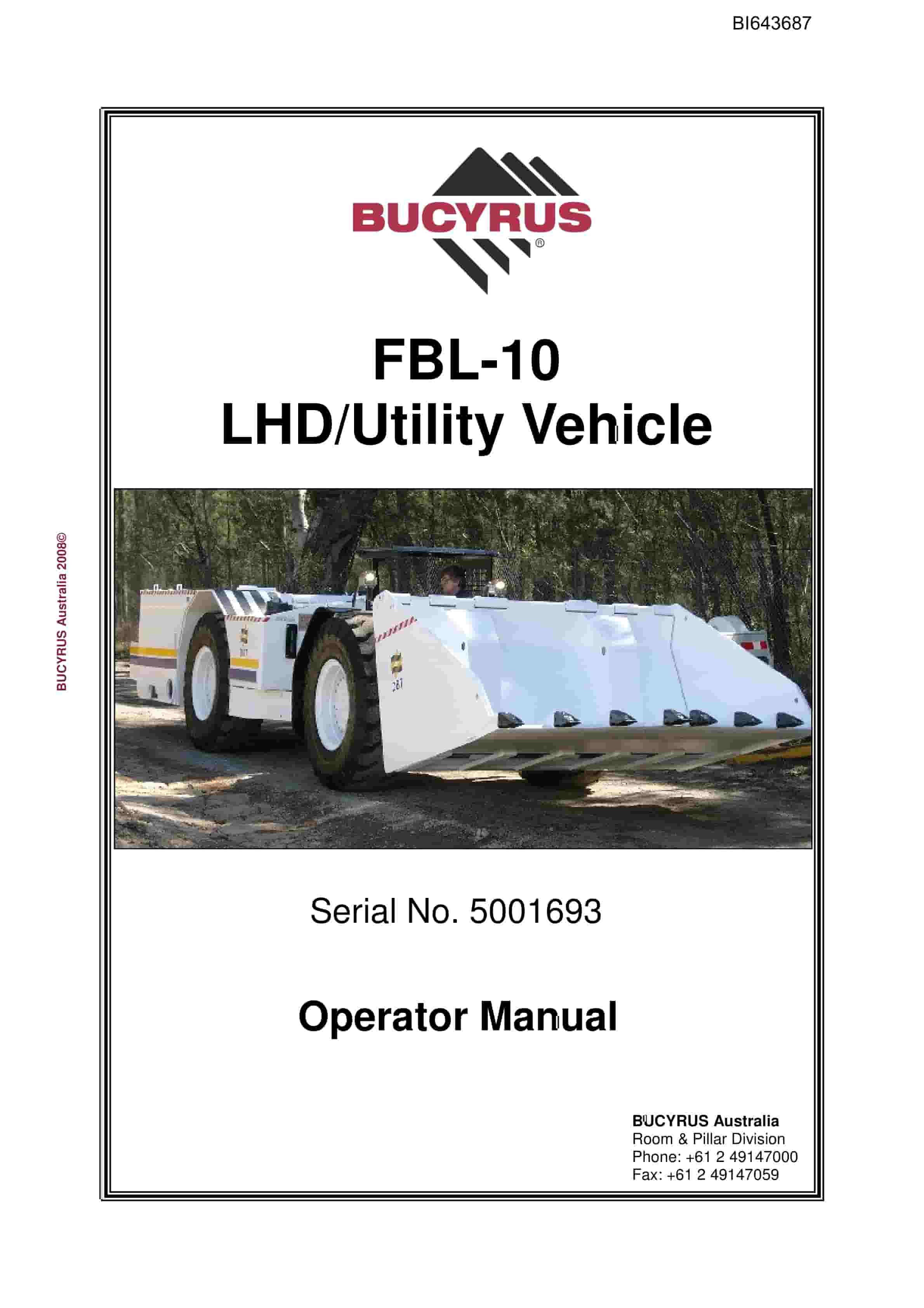 Bucyrus FBL-10 LHD-Utility Vehicle Operator Manual BI643687