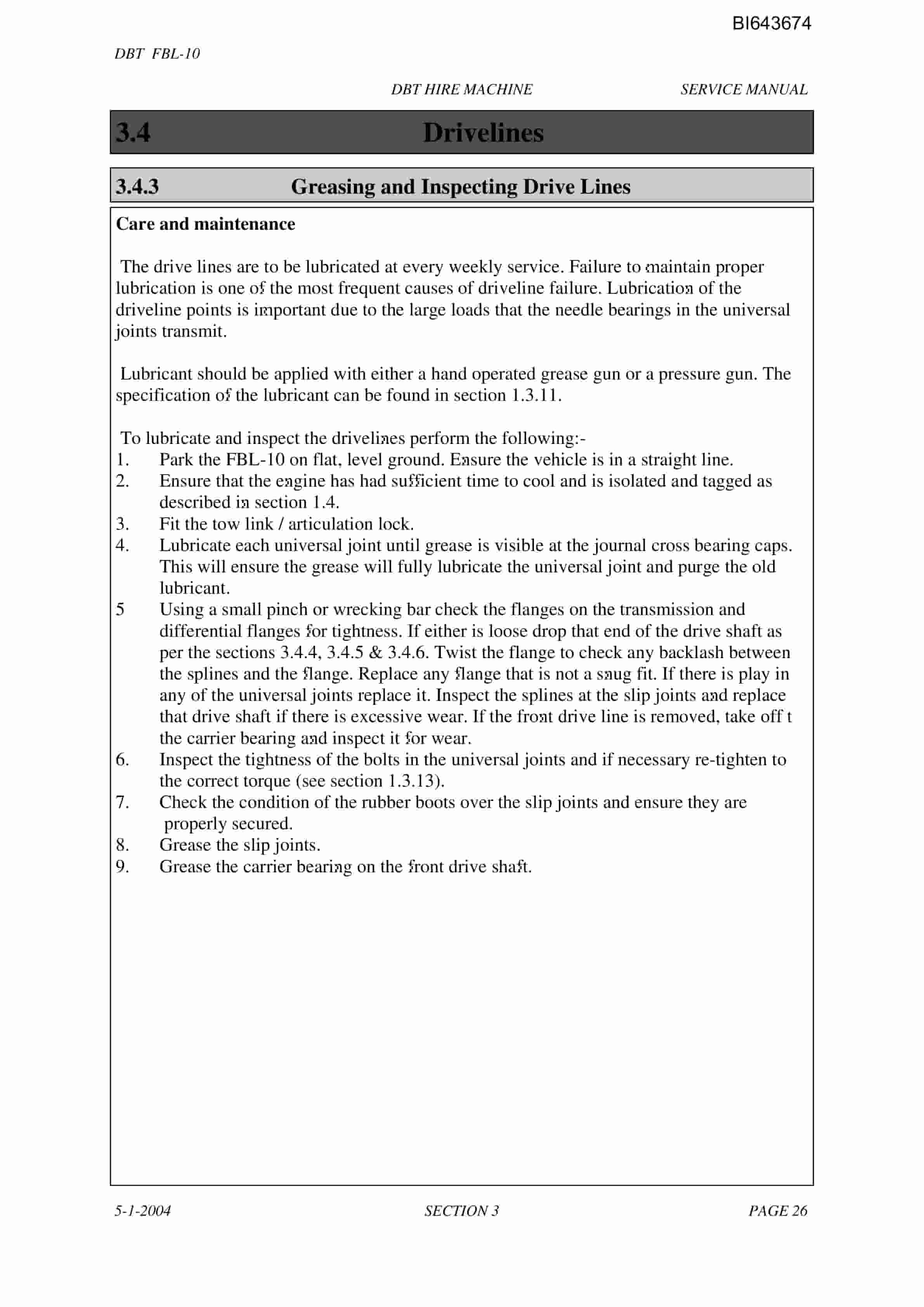 Bucyrus FBL-10 LHD-Utility Vehicle Technical Manual BI643674-2