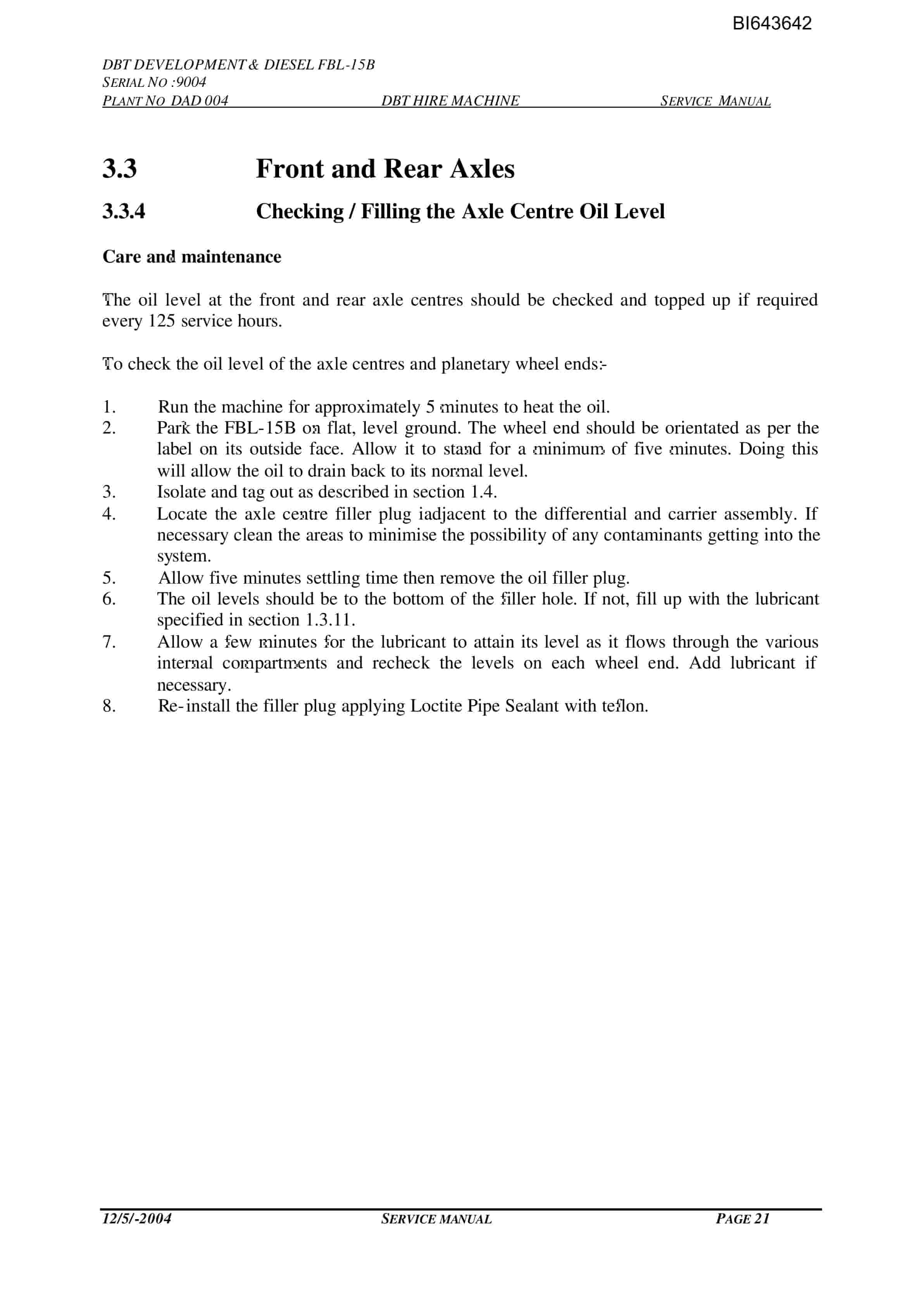 Bucyrus FBL-15B Technical Manual BI643642-2