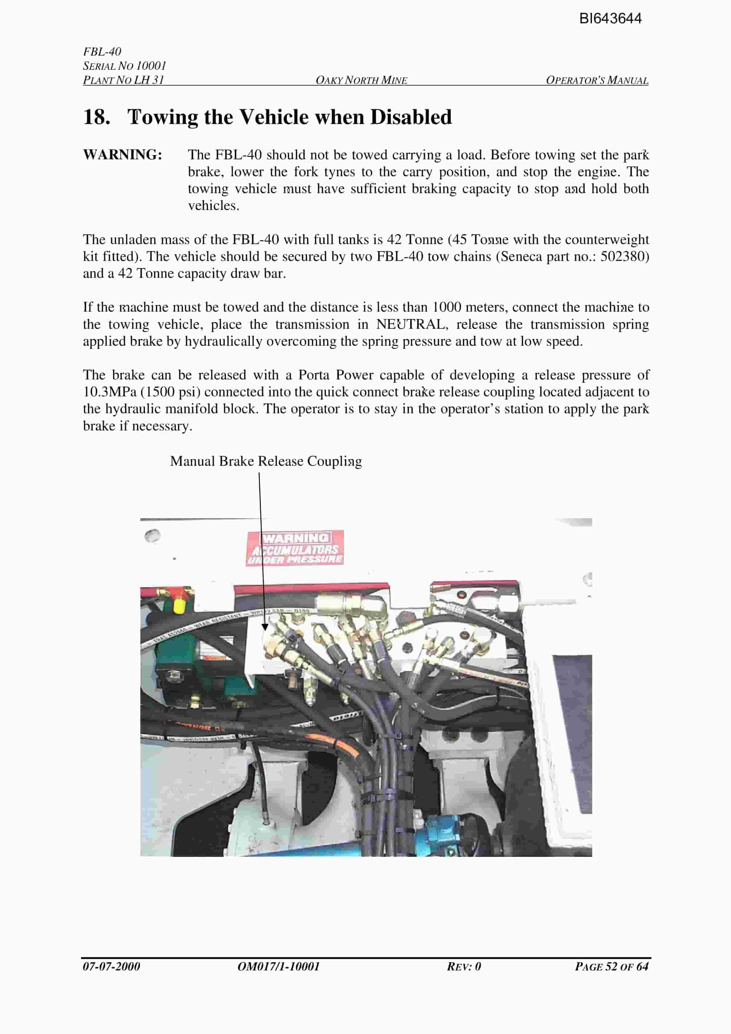 Bucyrus FBL-40 LHD-Utility Vehicle Technical Manual BI643644-5