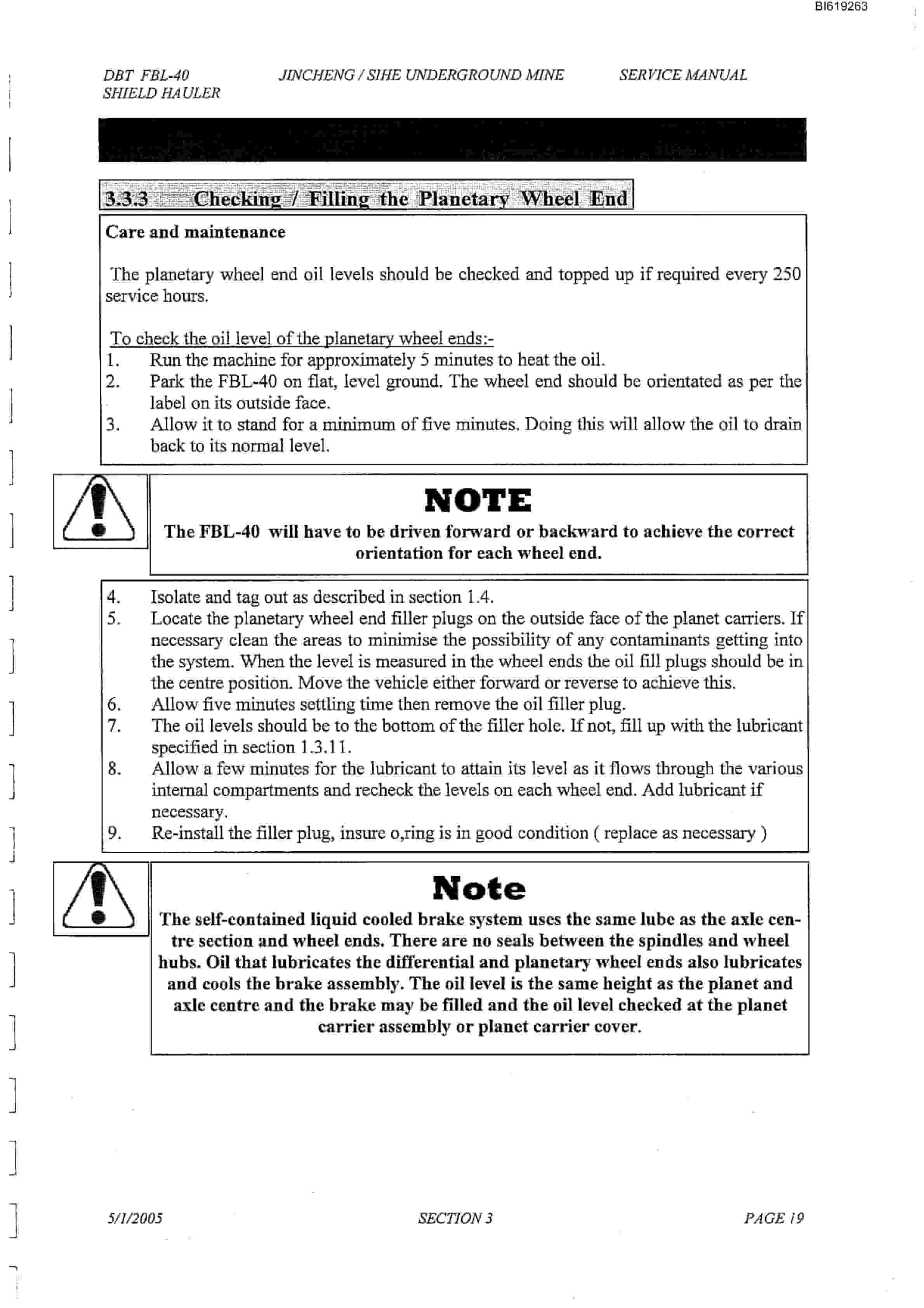 Bucyrus FBL-40 Shield Hauler Technical Manual BI619263-2