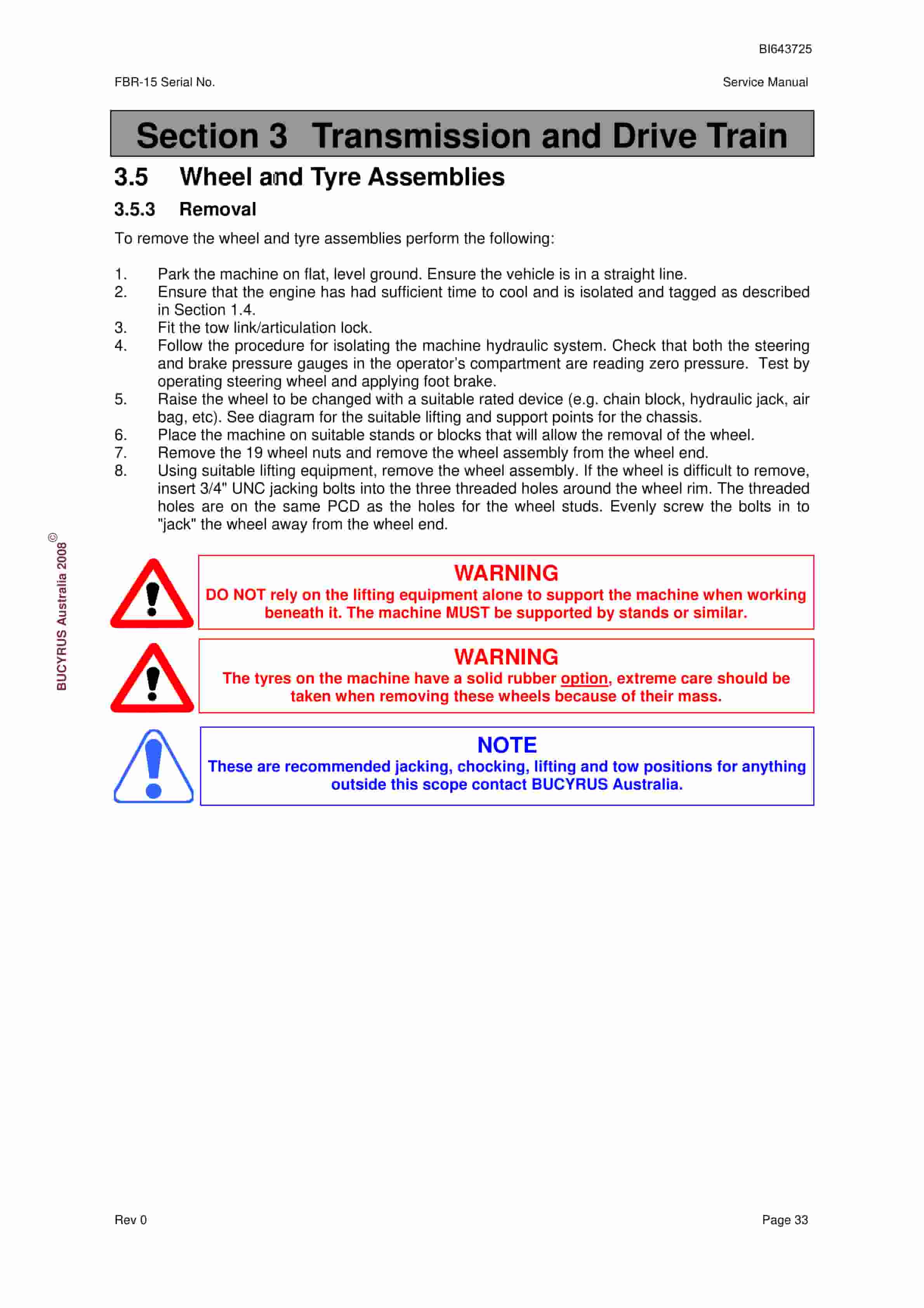 Bucyrus FBR-15 Coal Hauler Service Manual BI643725-3