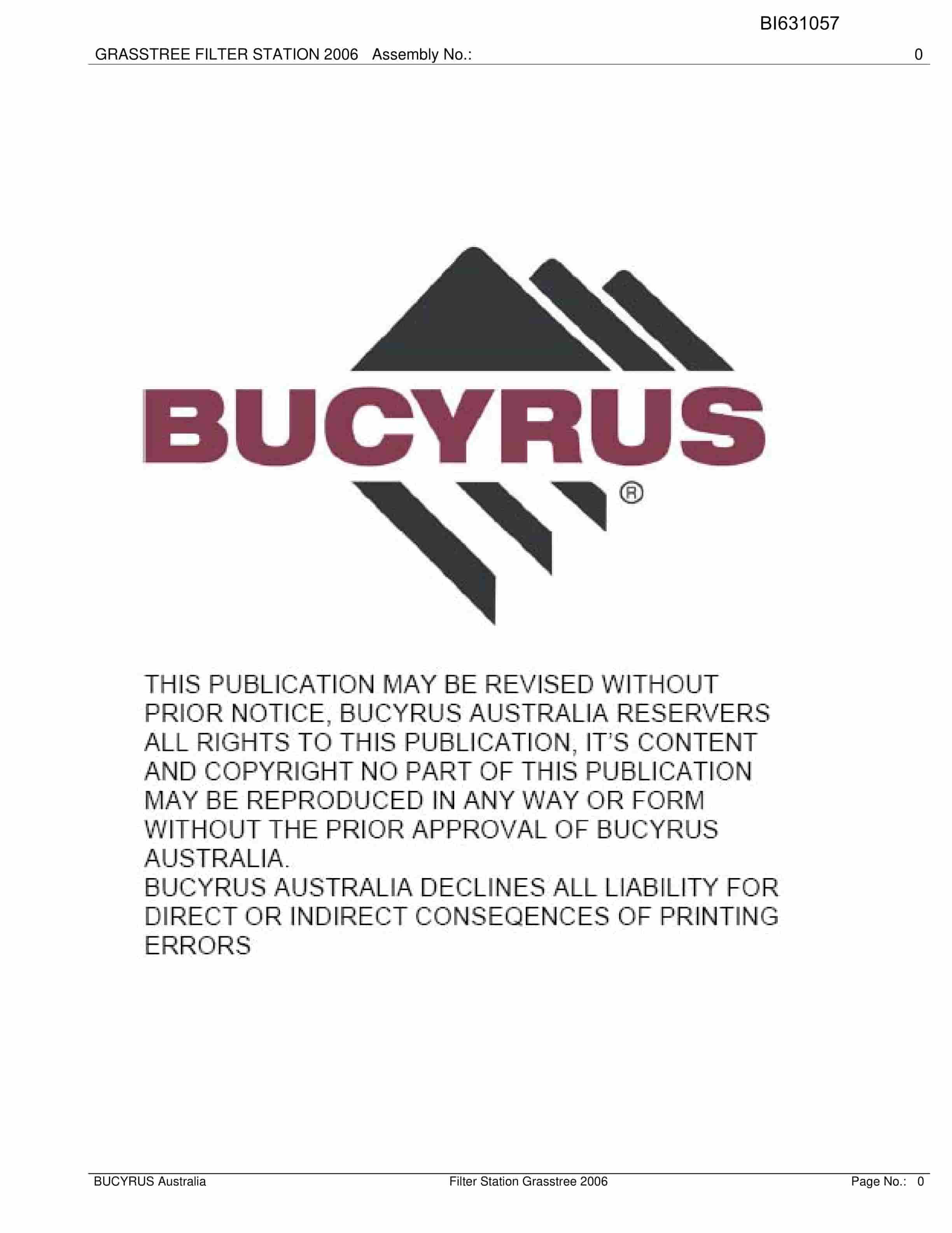 Bucyrus Filter Station Grasstree 2006 Parts Catalog BI631057