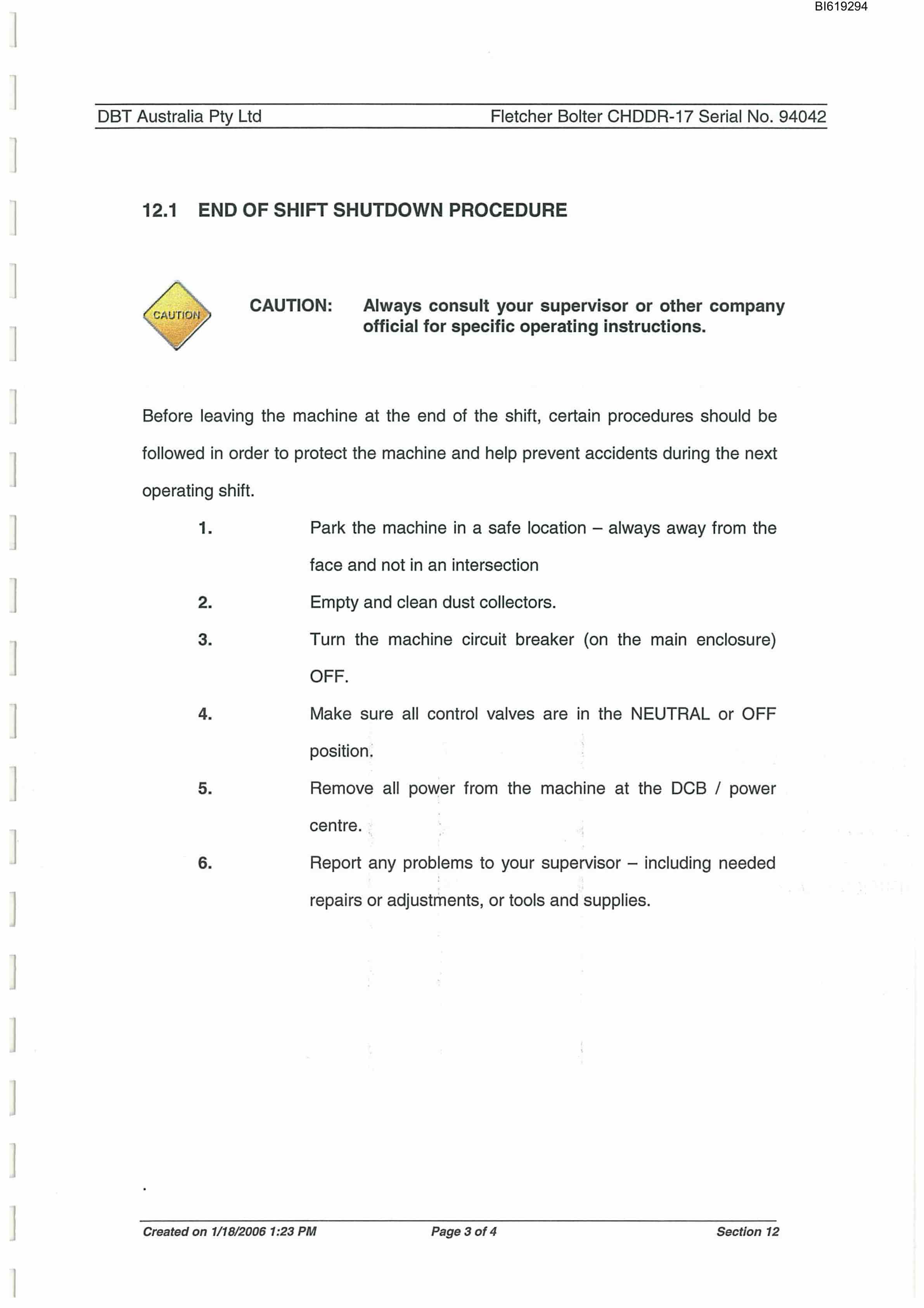 Bucyrus Fletcher Bolter, Gujarat Technical Manual BI619294-4