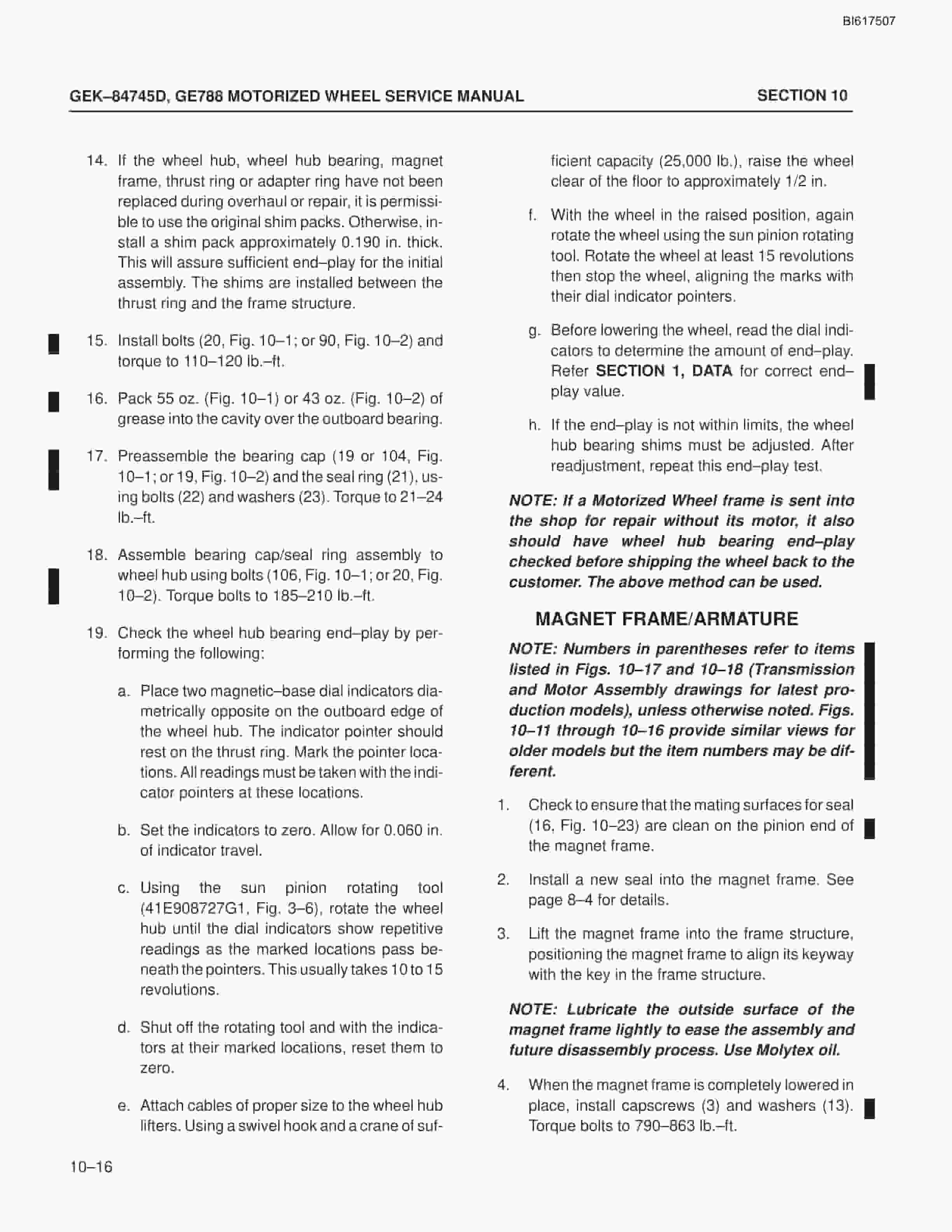 Bucyrus GE788 Motorized Wheel Technical Manual BI617507-3
