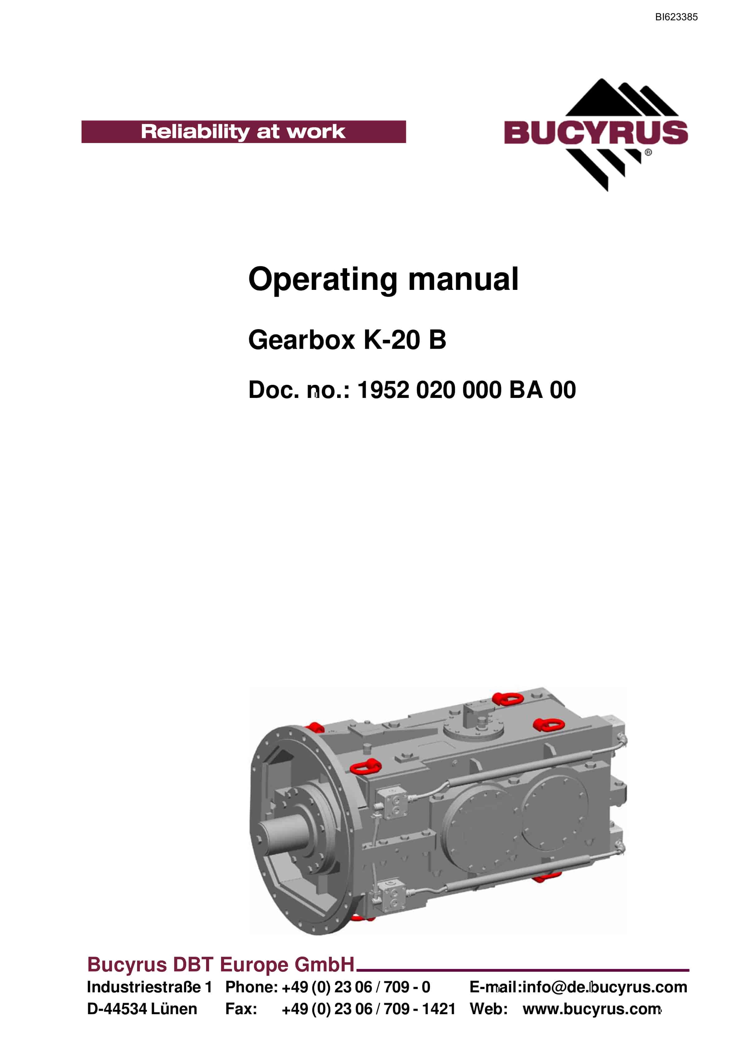 Bucyrus Gearbox K-20 B Operating Manual BI623385