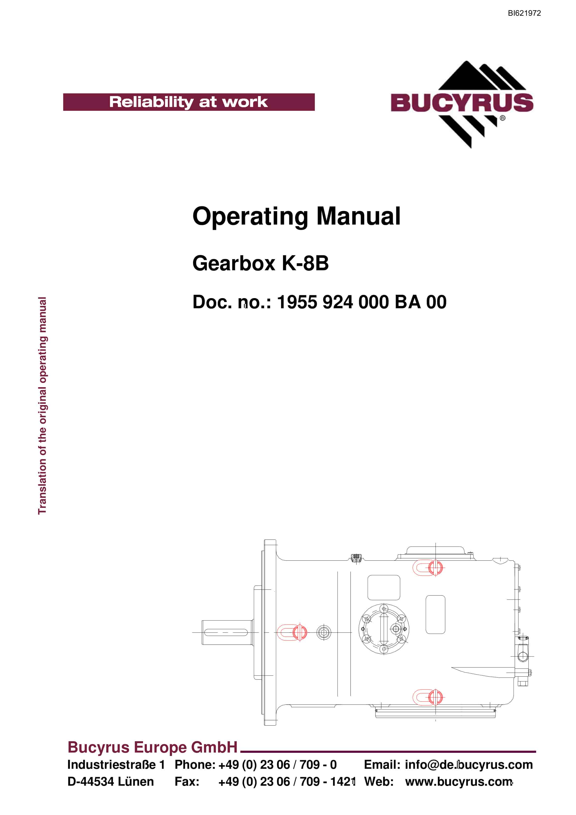 Bucyrus Gearbox K-8B Operating Manual BI621972