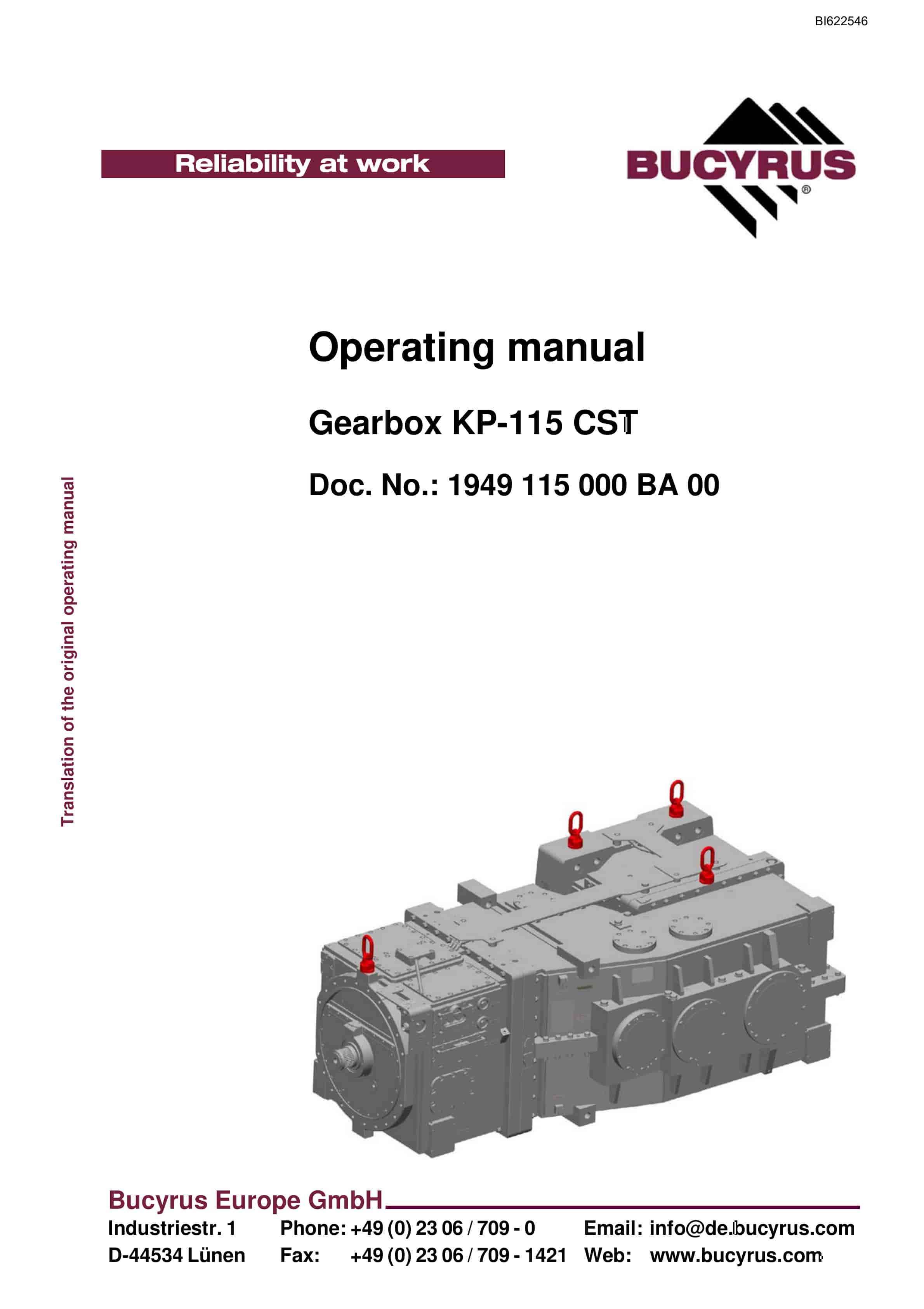 Bucyrus Gearbox KP-115 CST Operating Manual BI622546