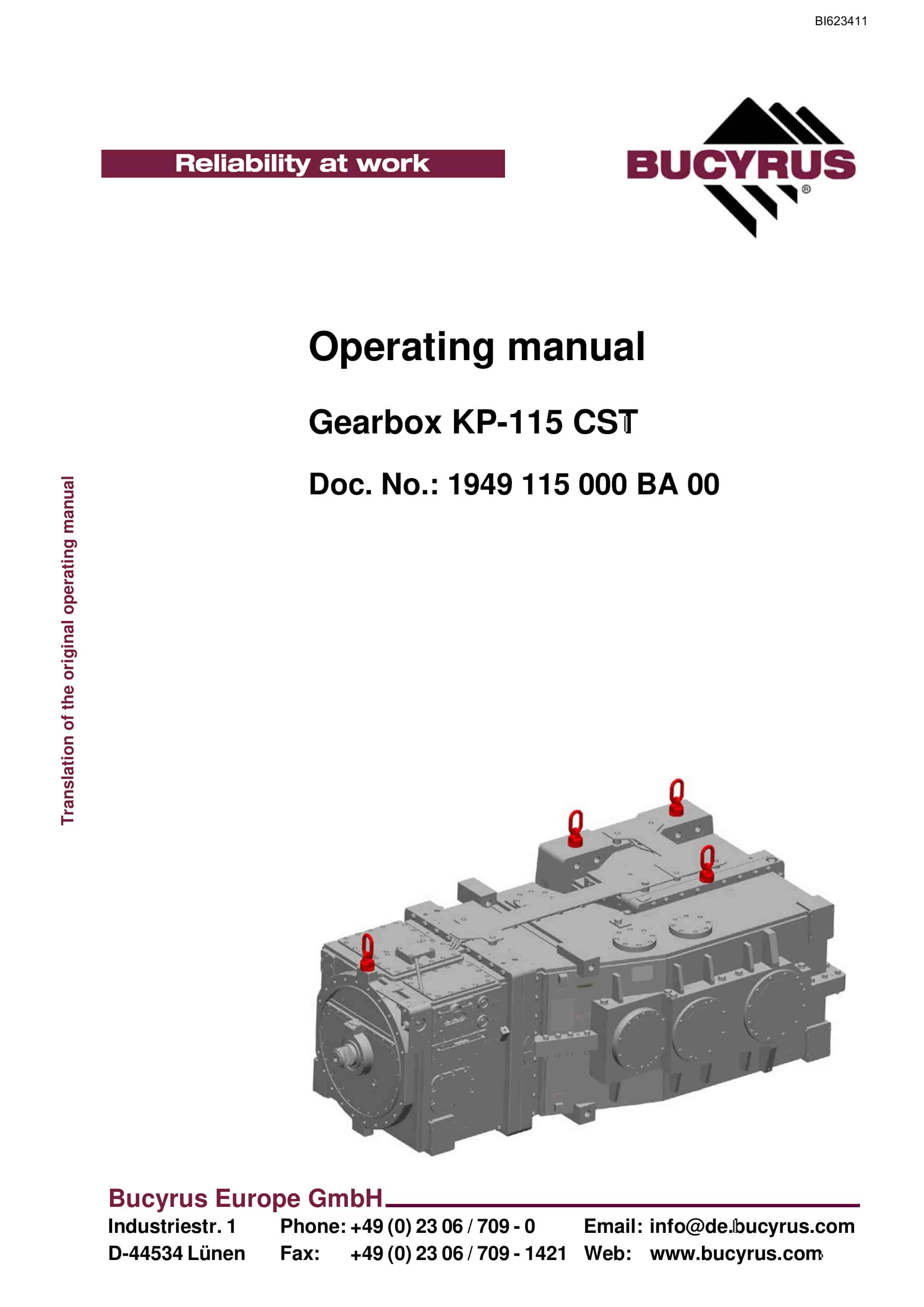 Bucyrus Gearbox KP-115 CST Operating Manual BI623411