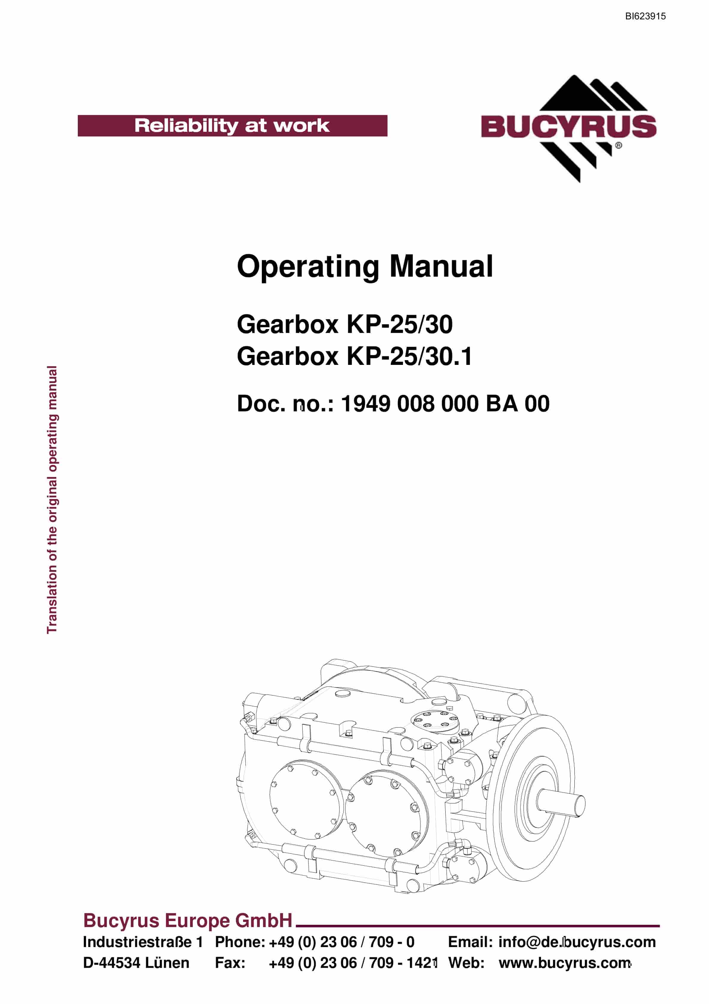 Bucyrus Gearbox KP-25-30, KP-25-30.1 Operating Manual BI623915