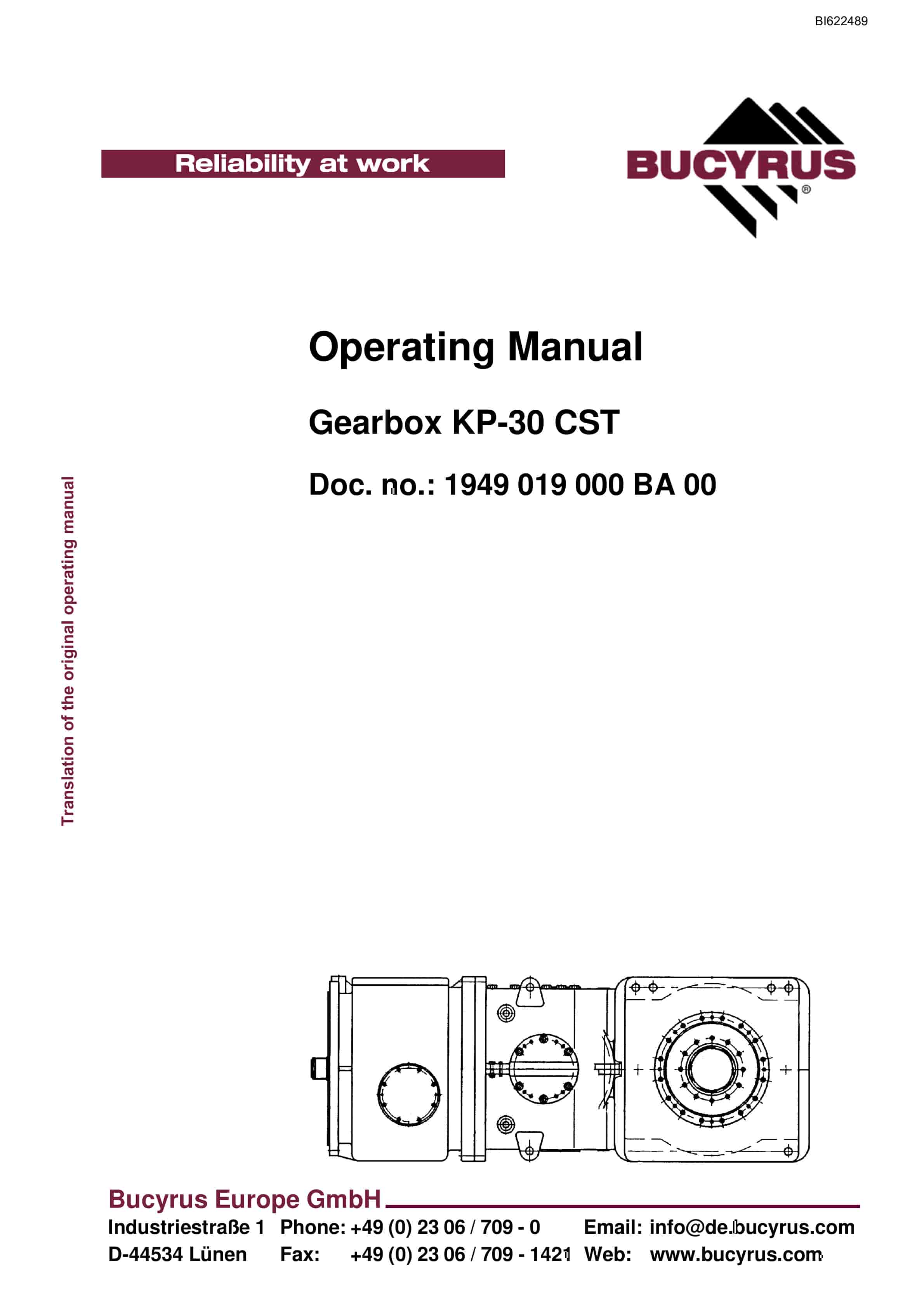 Bucyrus Gearbox KP-30 CST Operating Manual BI622489