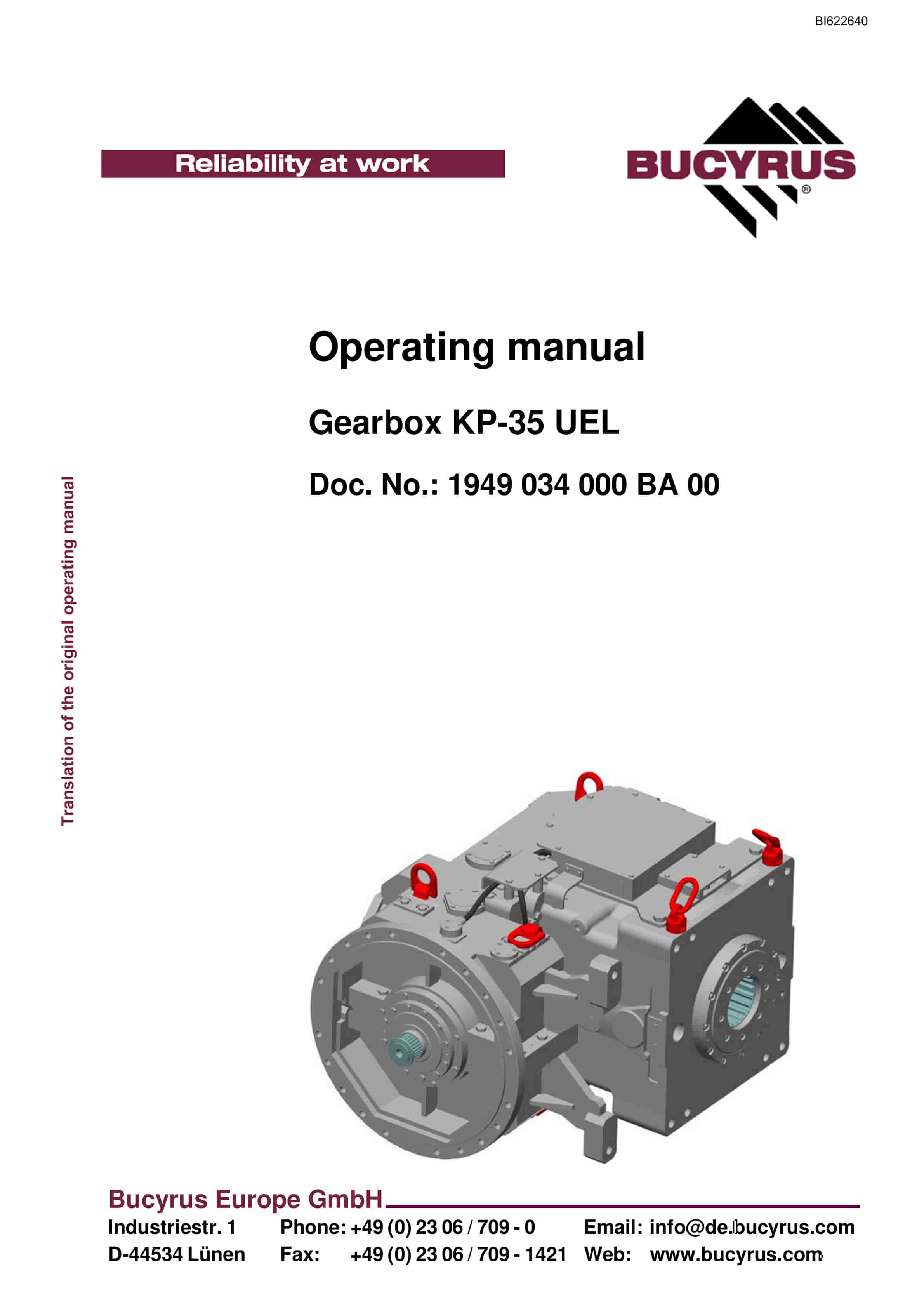 Bucyrus Gearbox KP-35 UEL Operating Manual BI622640