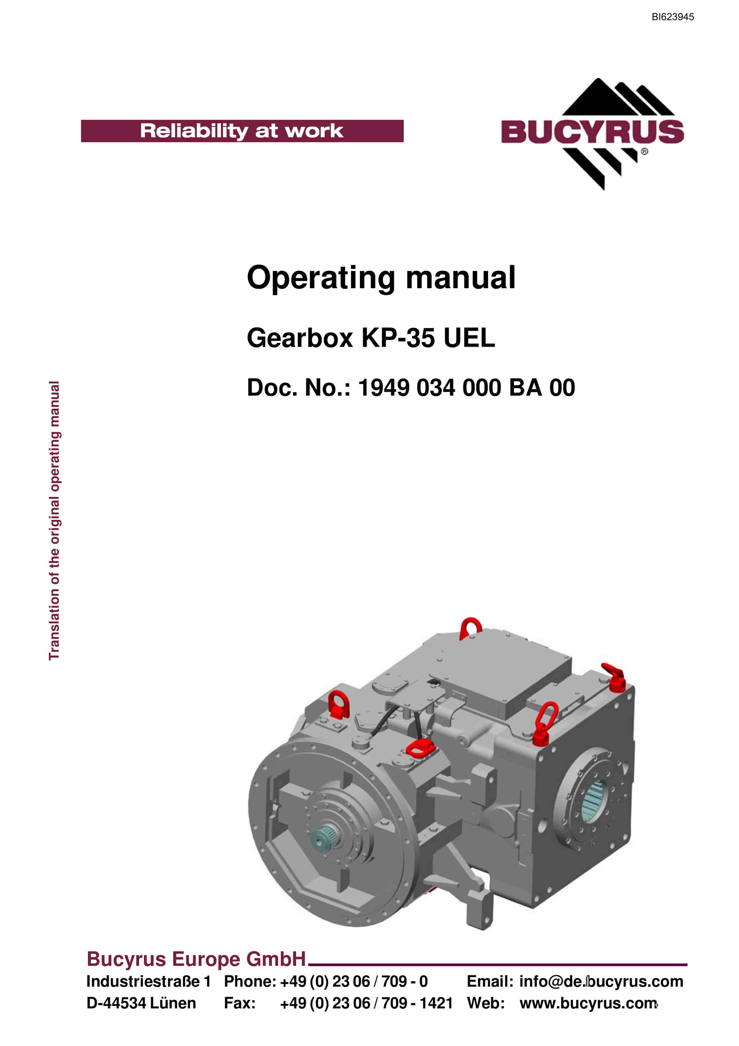 Bucyrus Gearbox KP-35 UEL Operating Manual BI623945