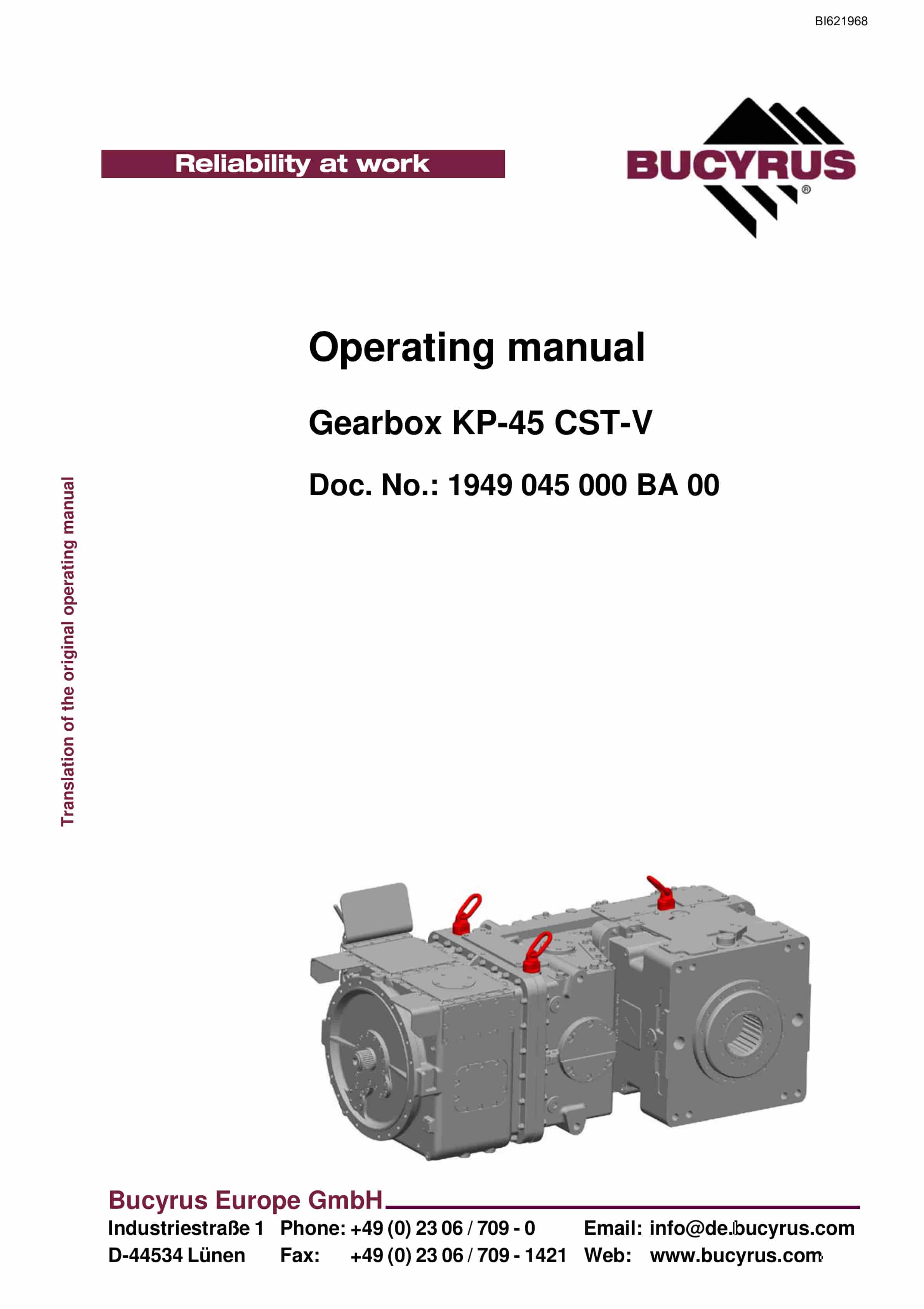 Bucyrus Gearbox KP-45 CST-V Operating Manual BI621968