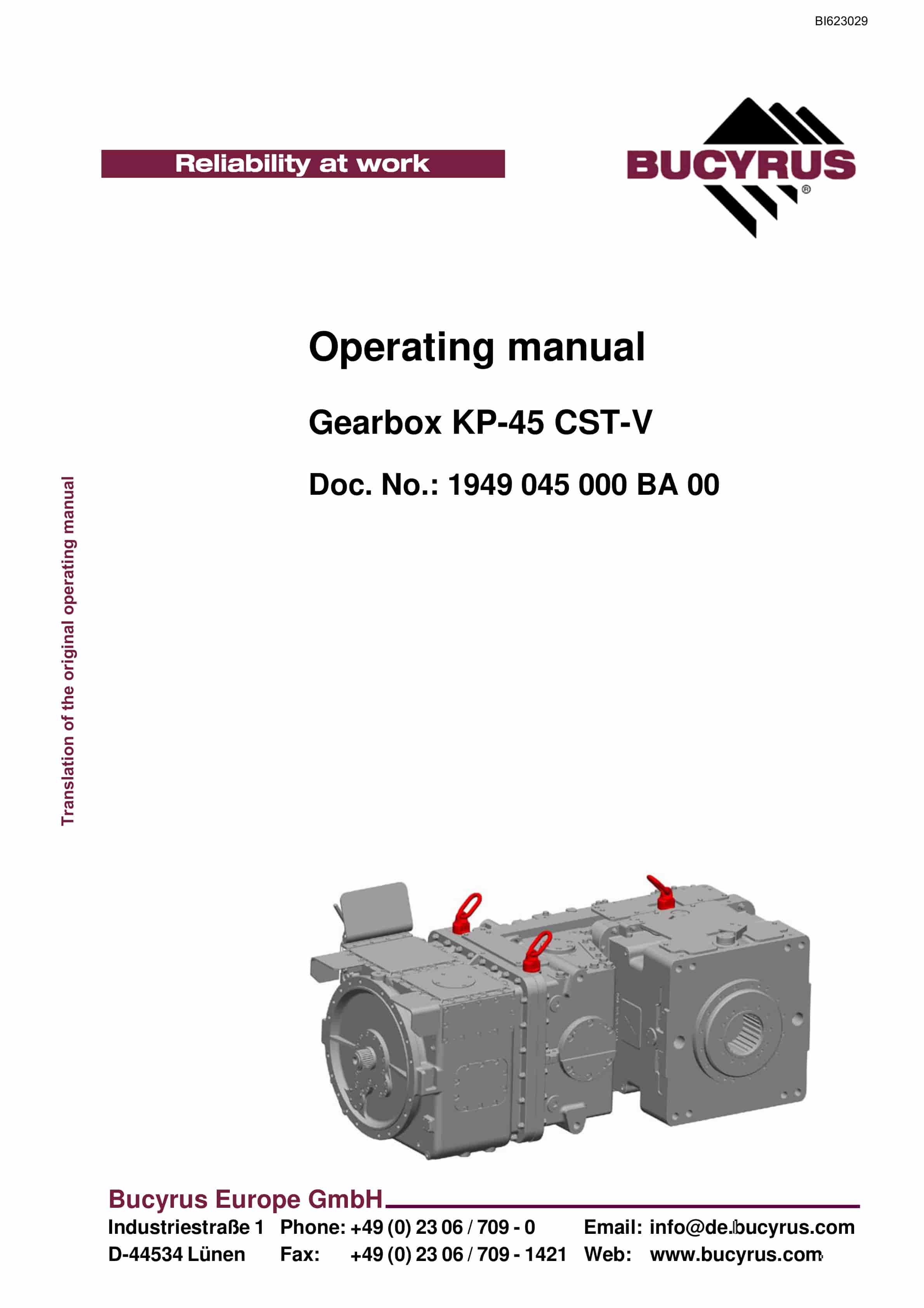 Bucyrus Gearbox KP-45 CST-V Operating Manual BI623029