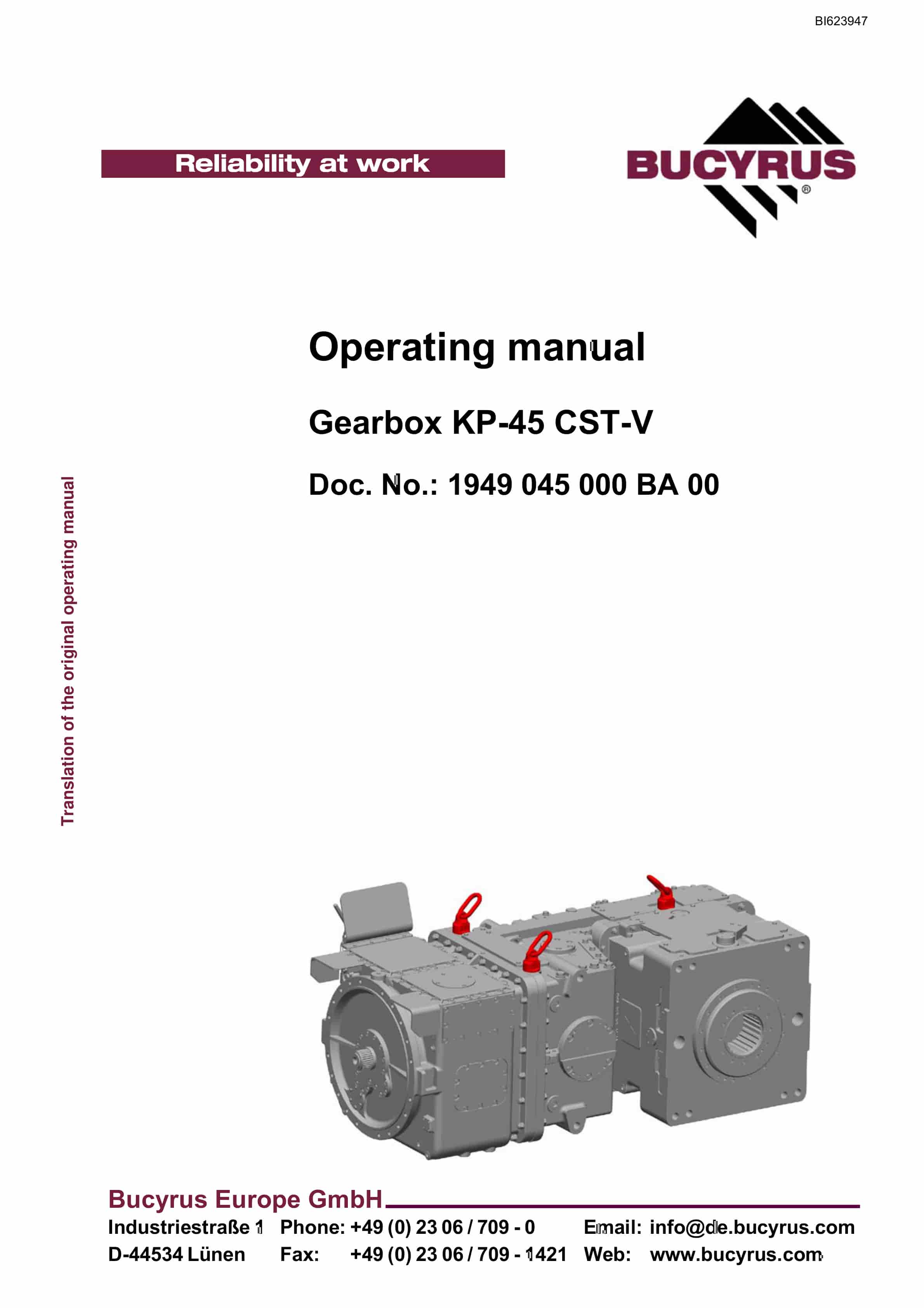 Bucyrus Gearbox KP-45 CST-V Operating Manual BI623947